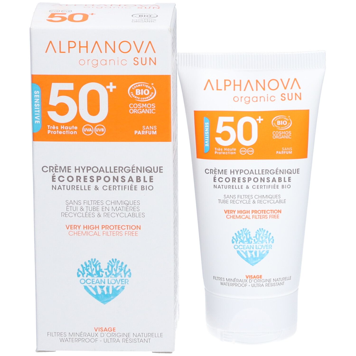 Alphanova CRÈME SOLAIRE CERTIFIÉE BIO HYPOALLERGÉNIQUE VISAGE SPF 50+