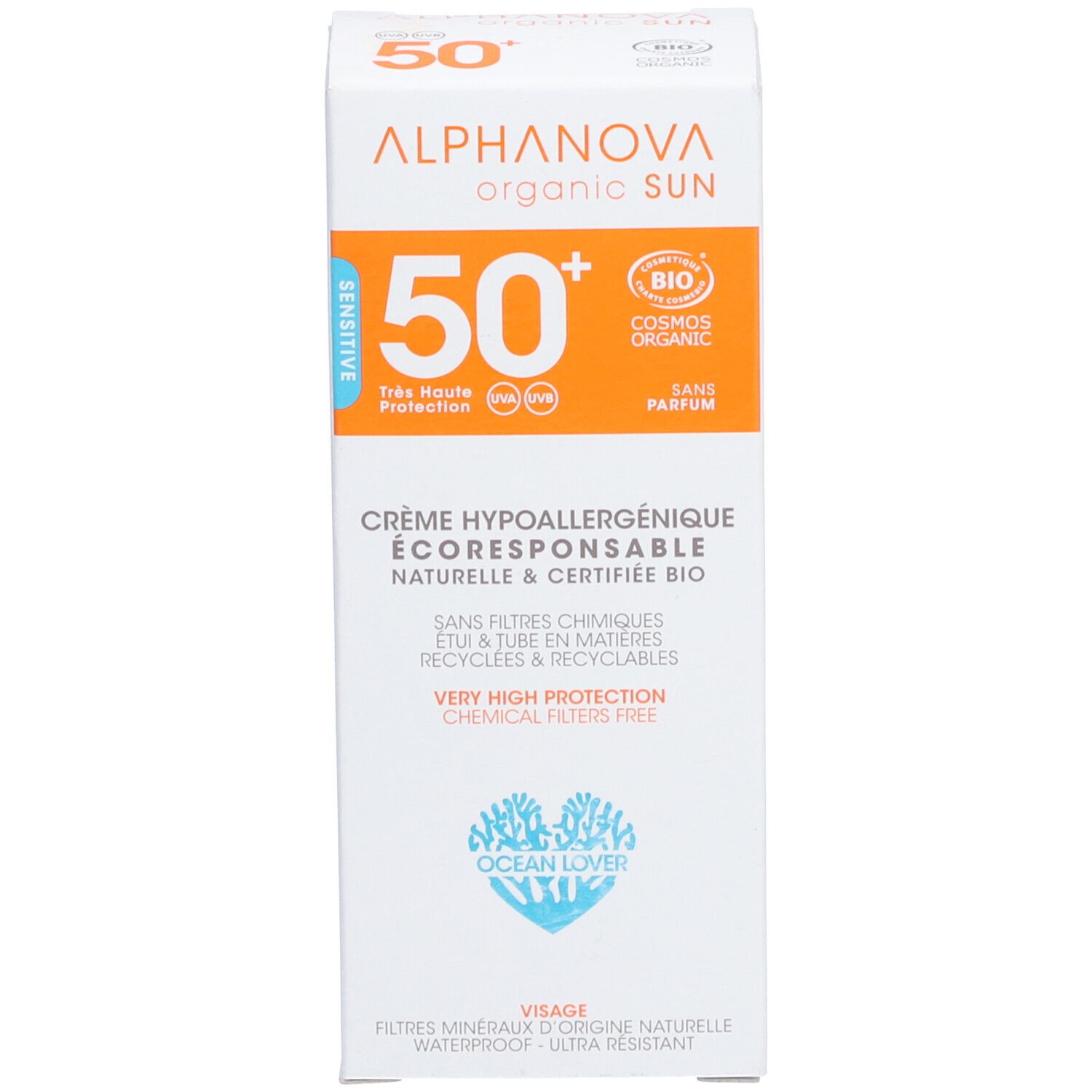 Alphanova CRÈME SOLAIRE CERTIFIÉE BIO HYPOALLERGÉNIQUE VISAGE SPF 50+