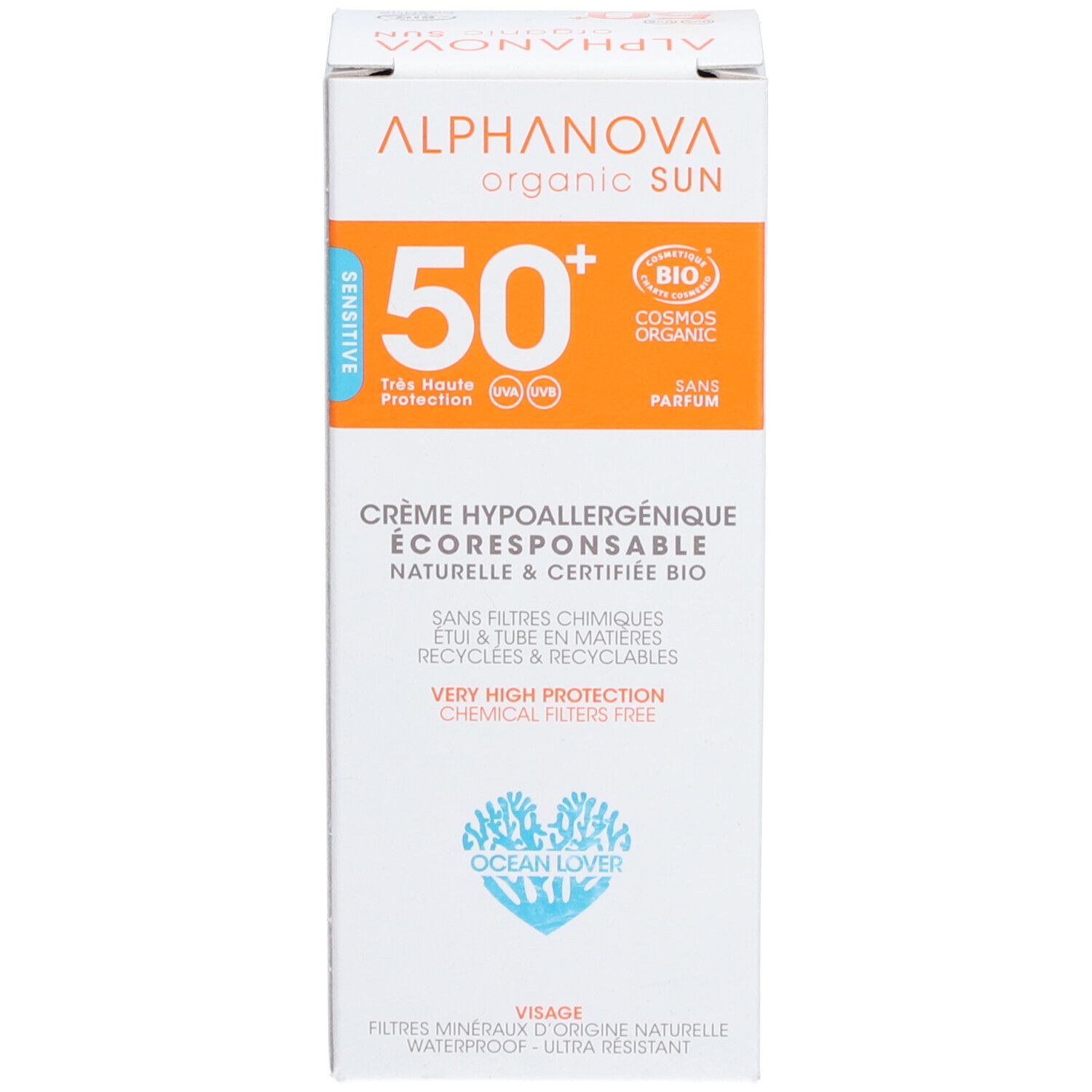 Alphanova CRÈME SOLAIRE CERTIFIÉE BIO HYPOALLERGÉNIQUE VISAGE SPF 50+