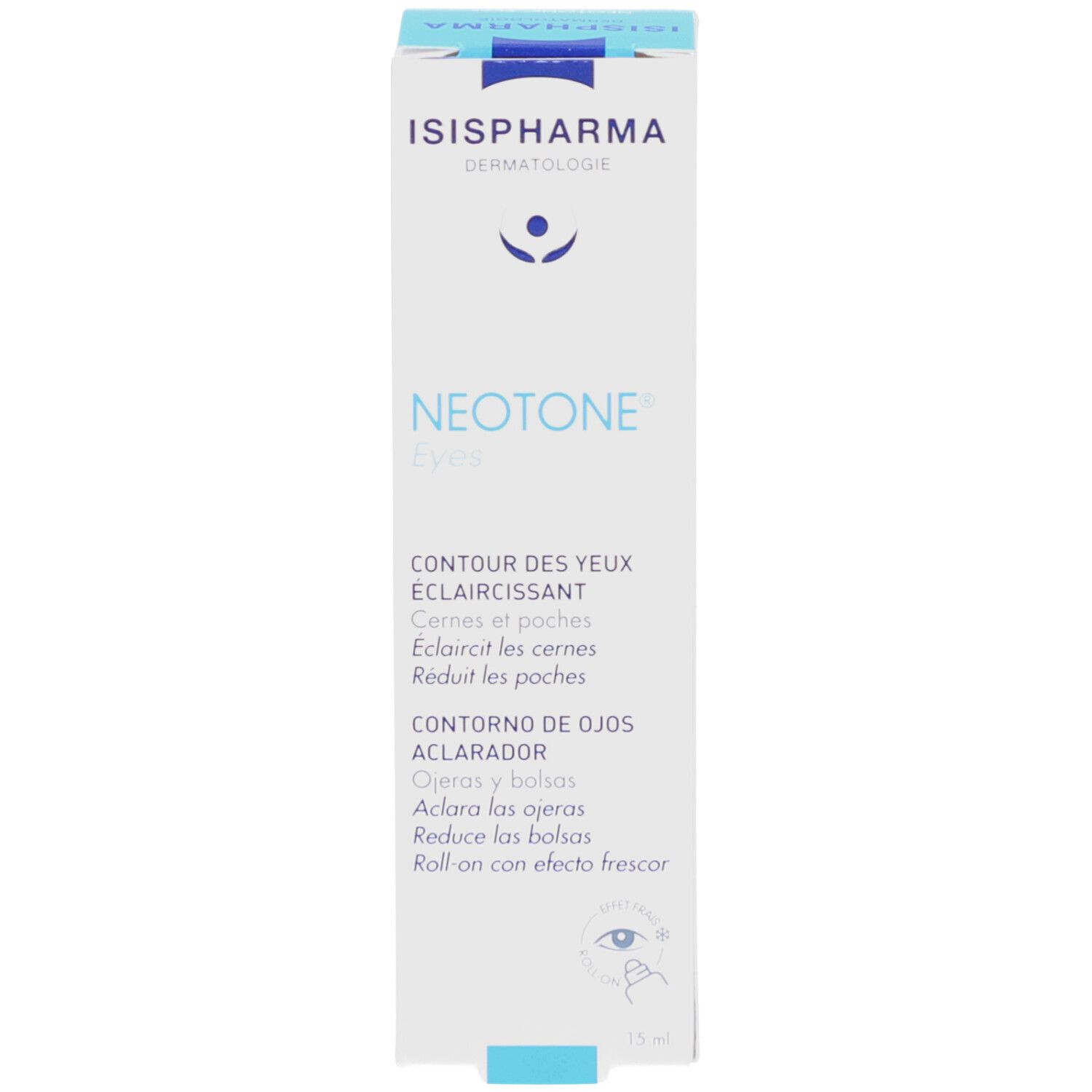 Boîte ISISPHARMA NEOTONE Eyes. Texte: Contour des yeux éclaircissant, Lightening Eye Contour Care, 15 ml.