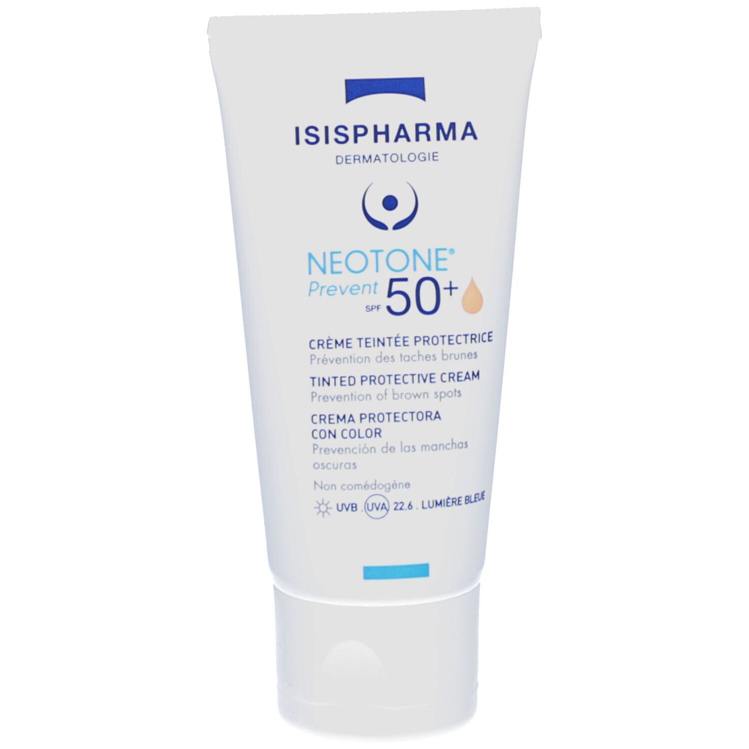 Dos du tube. Texte multilingue. ISISPHARMA, 30 ml. Fabriqué en France. Symboles de recyclage.