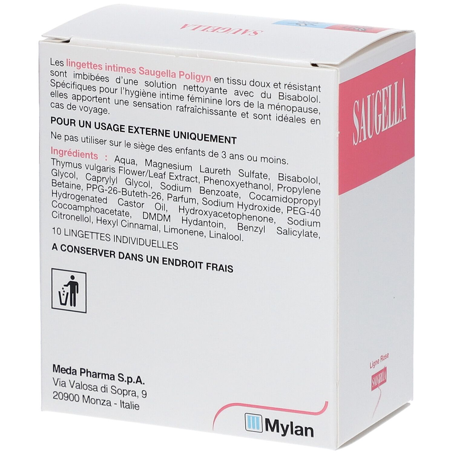 Saugella - Poligyn - Lingette Intime Nettoyante - 10 unités