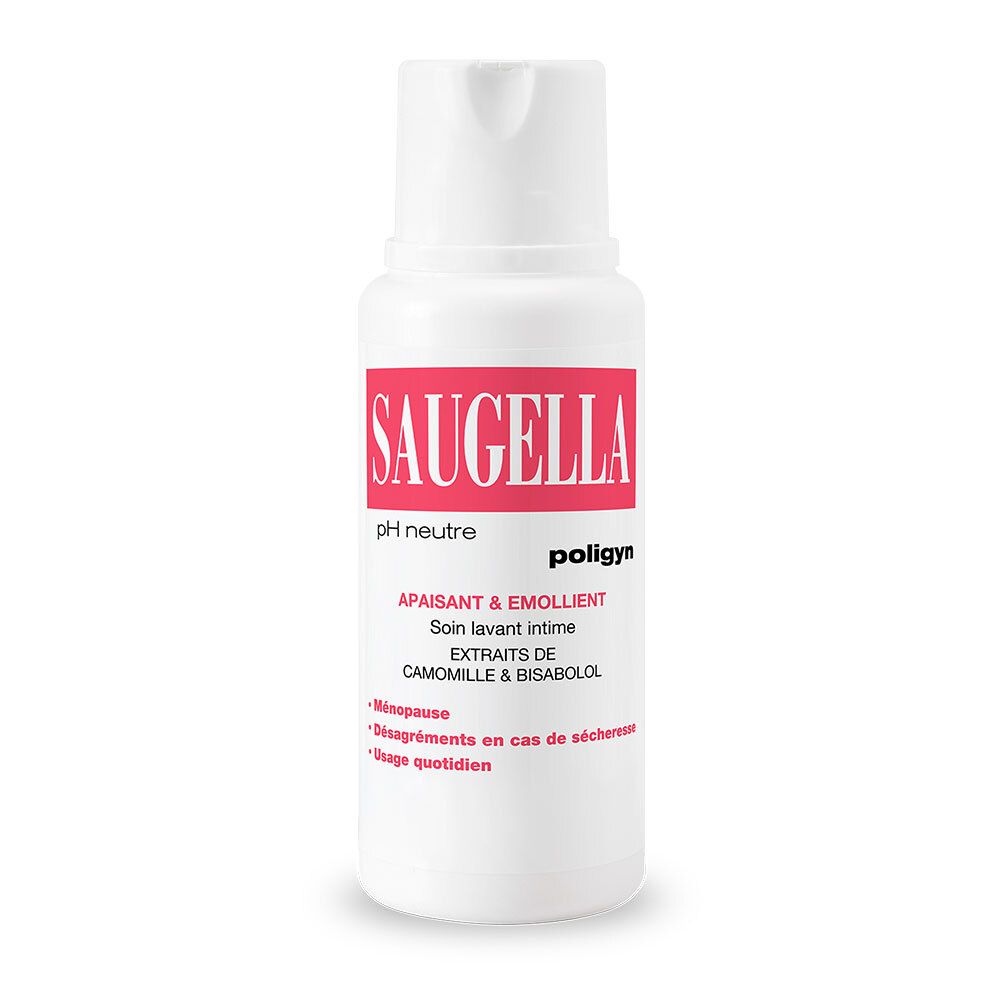 Saugella - Poligyn - Apaisant & Emollient Soin lavant intime - Femmes pendant et après la ménopause - Flacon 250 ml