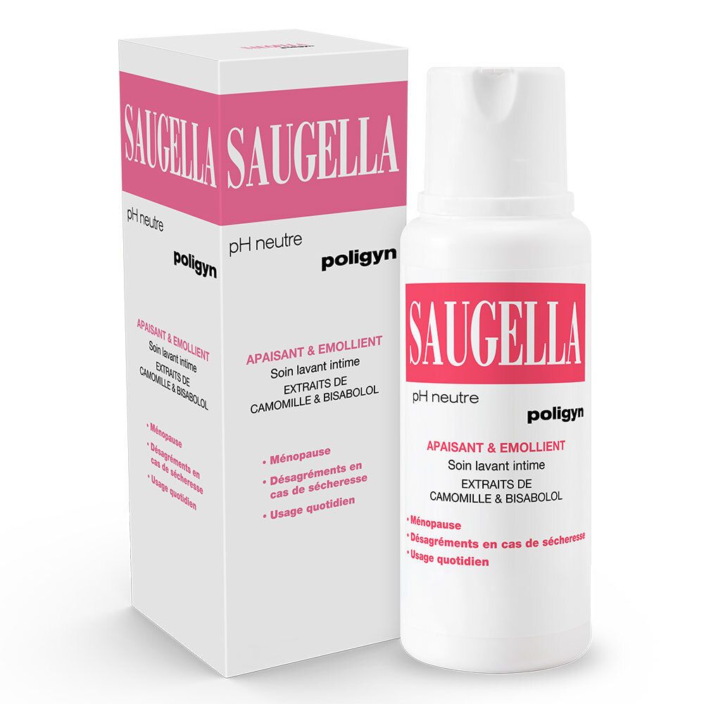Saugella - Poligyn - Apaisant & Emollient Soin lavant intime - Femmes pendant et après la ménopause - Flacon 250 ml