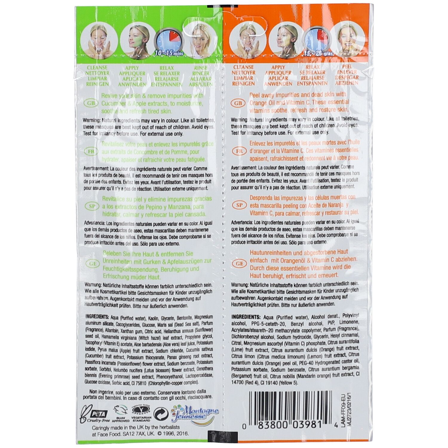 Face Food Masque Peeling  Huile d'Orange et Masque Revitalisant Concombre