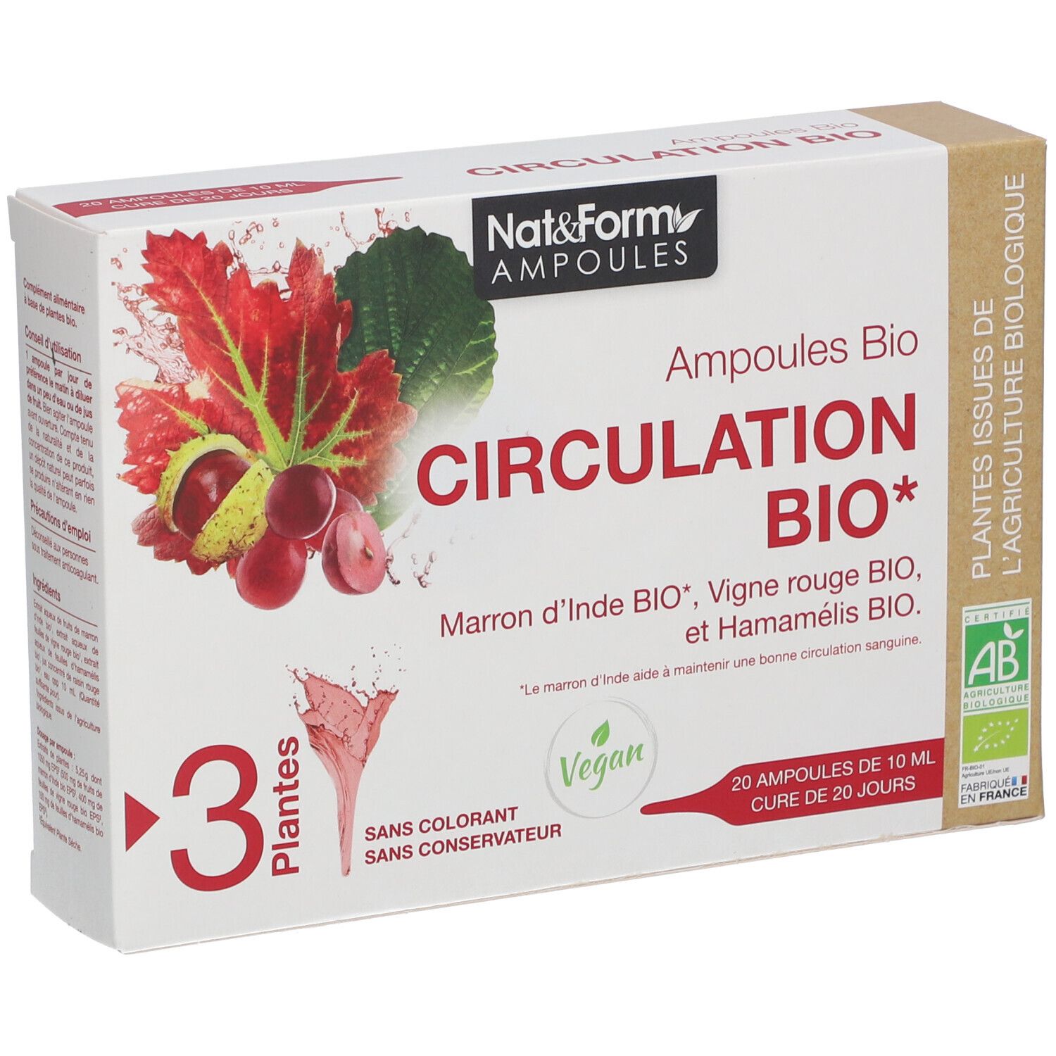 Boîte "Circulation Bio" avec illustration de plantes, texte et label AB bio. Contient 20 ampoules de 10 ml.