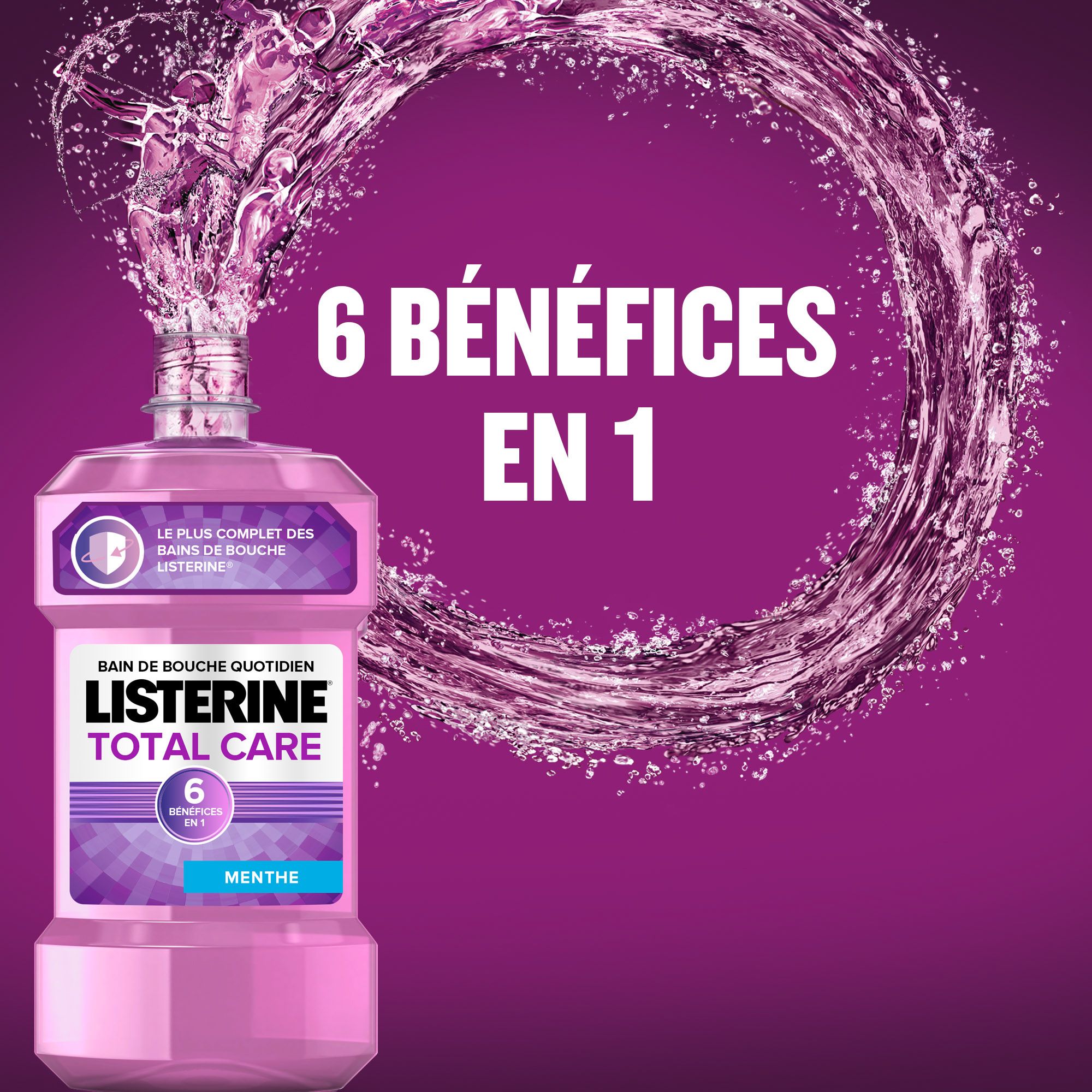 Listerine Bain de Bouche 6 en 1 Total Care Goût Plus Léger, 500 ml