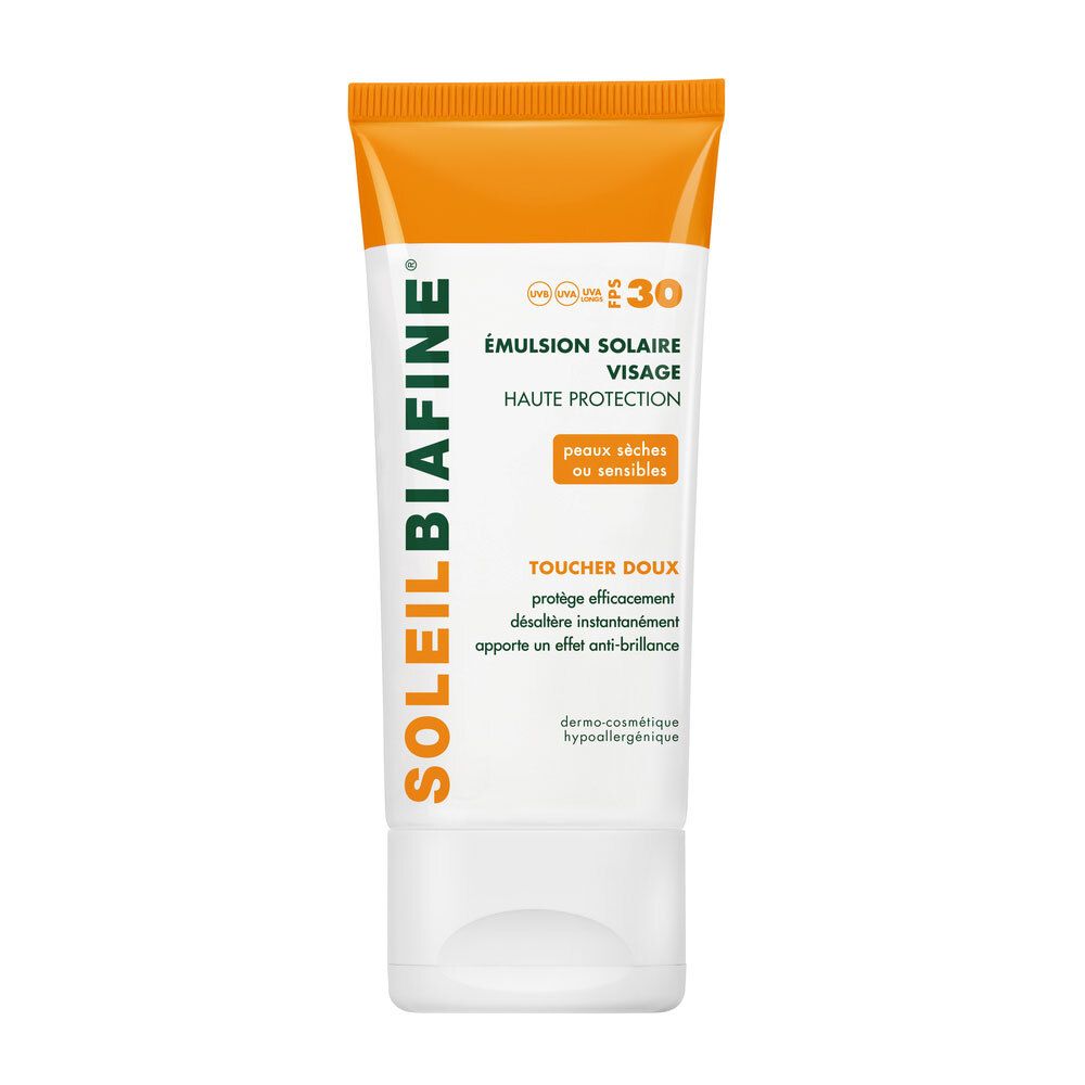 Soleil biafine Émulsion solaire visage haute protection toucher doux FPS 30 50 ml