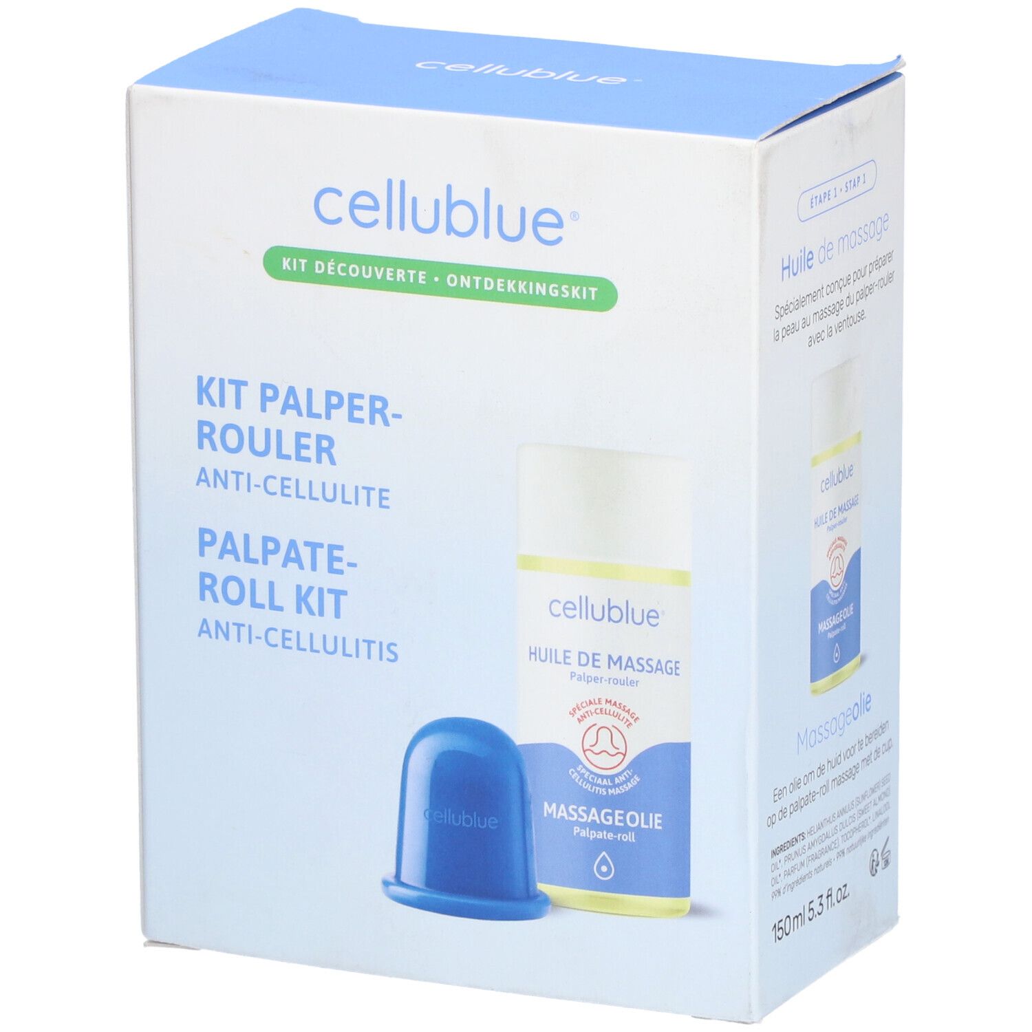 Cellublue Kit Palper-Rouler Anti-Cellulite avec Huile de Massage