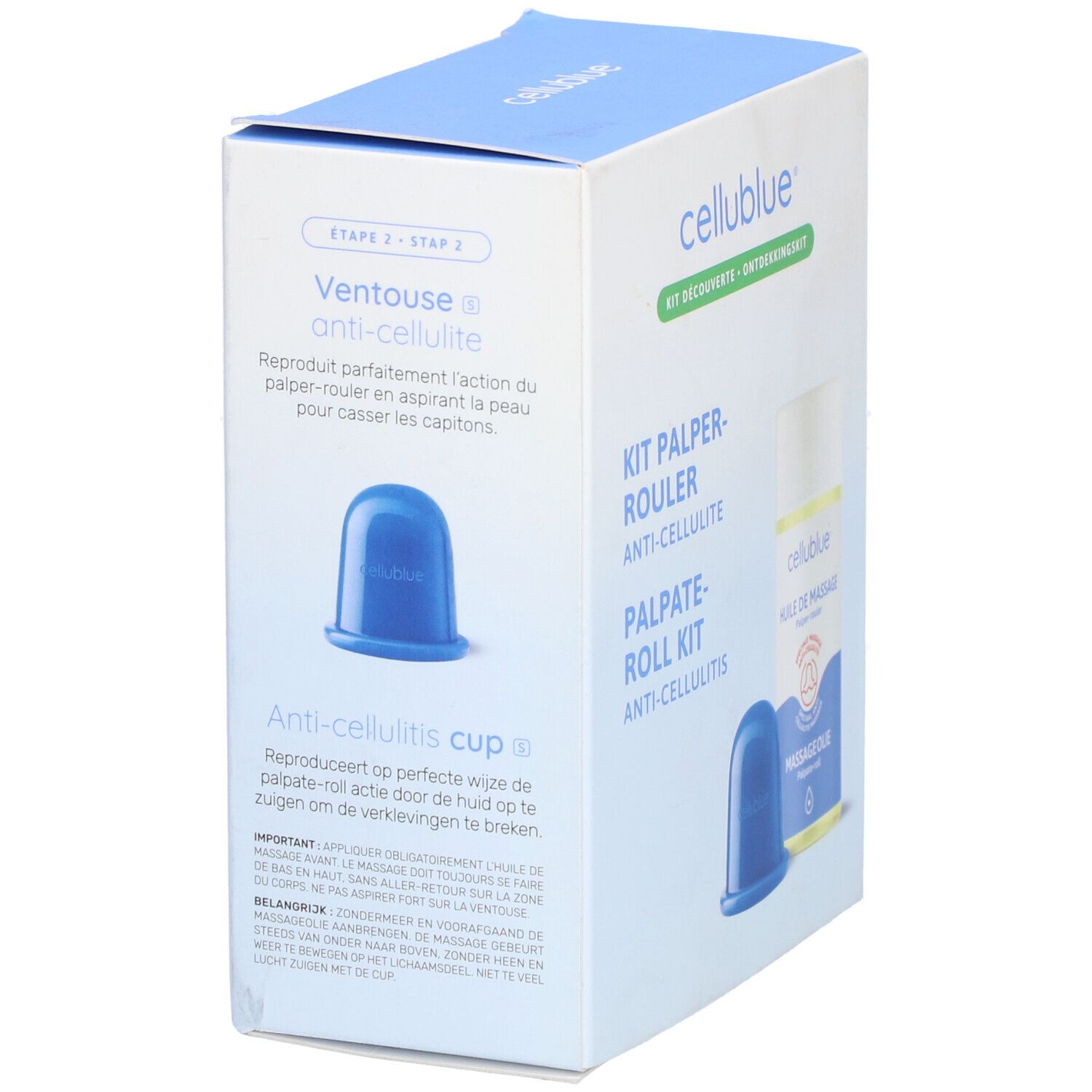 Cellublue Kit Palper-Rouler Anti-Cellulite avec Huile de Massage