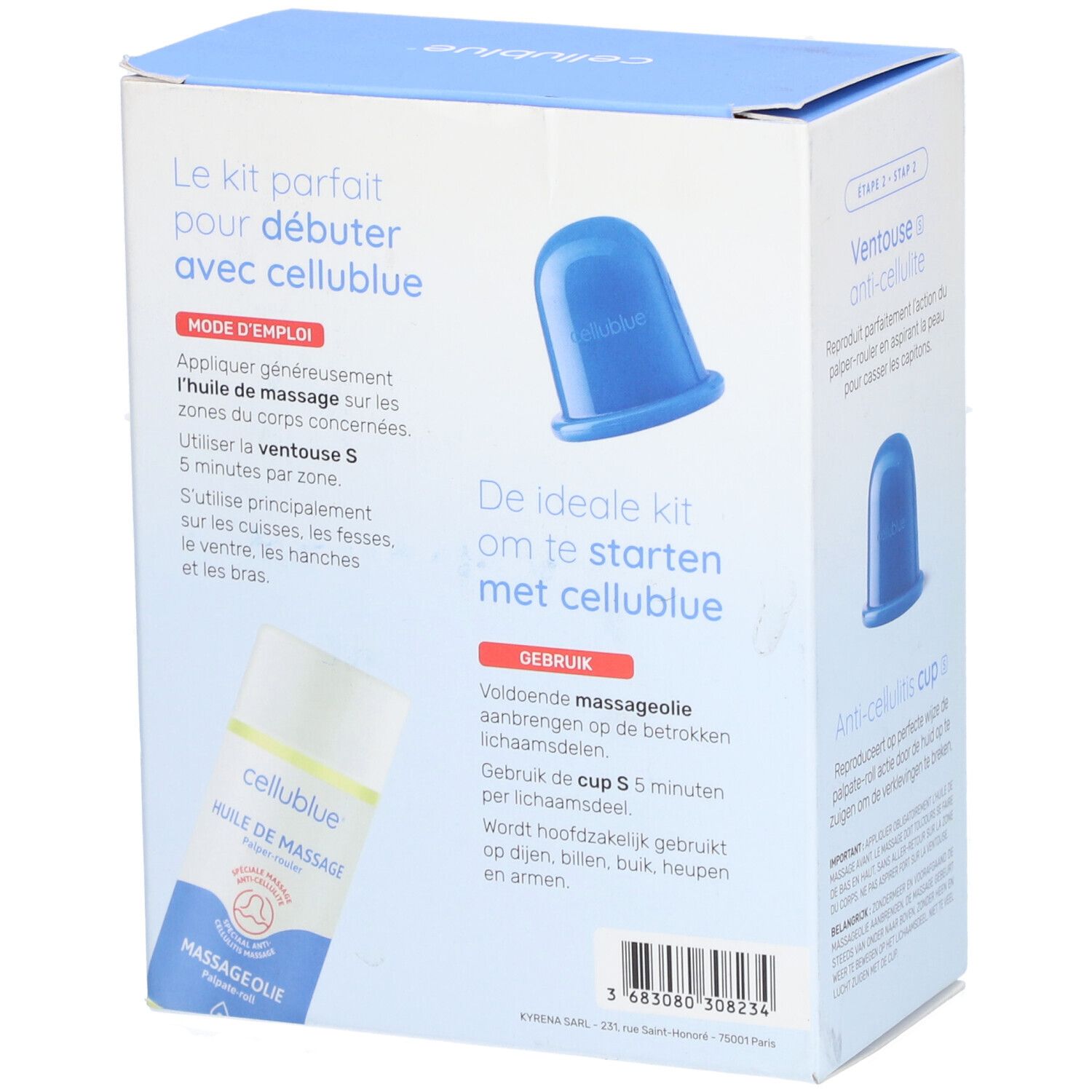 Cellublue Kit Palper-Rouler Anti-Cellulite avec Huile de Massage