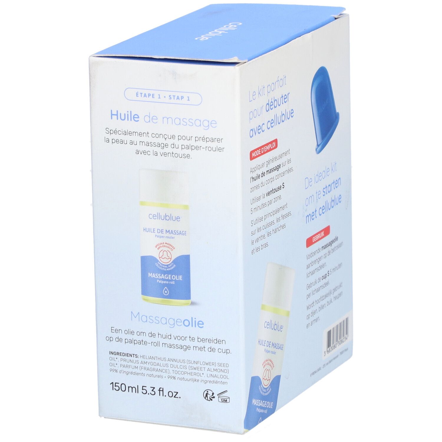 Cellublue Kit Palper-Rouler Anti-Cellulite avec Huile de Massage