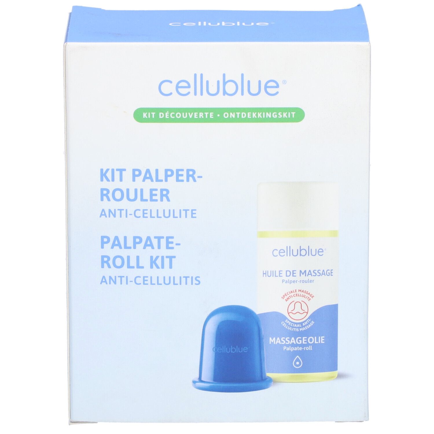 Cellublue Kit Palper-Rouler Anti-Cellulite avec Huile de Massage