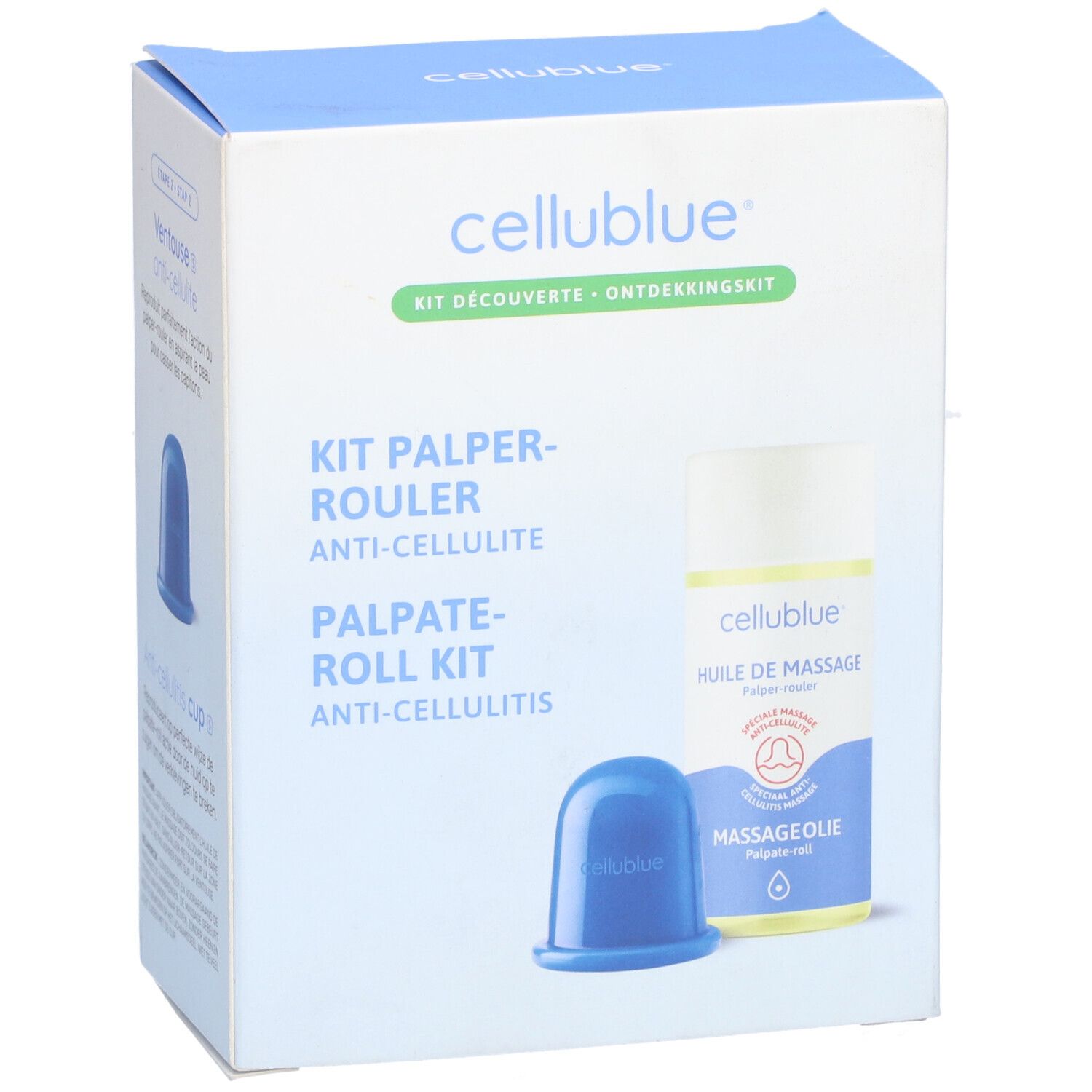 Cellublue Kit Palper-Rouler Anti-Cellulite avec Huile de Massage