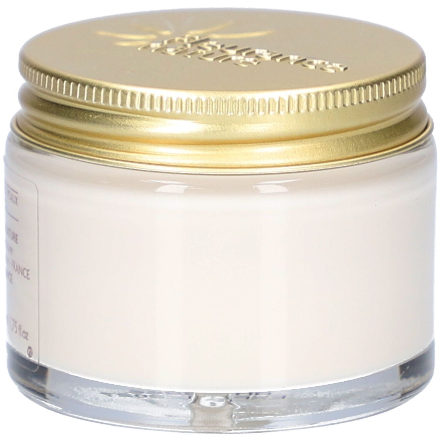 Pot de crème avec couvercle doré. Inscription : Crème Anti-Rides Régénérante. Arrière avec texte.