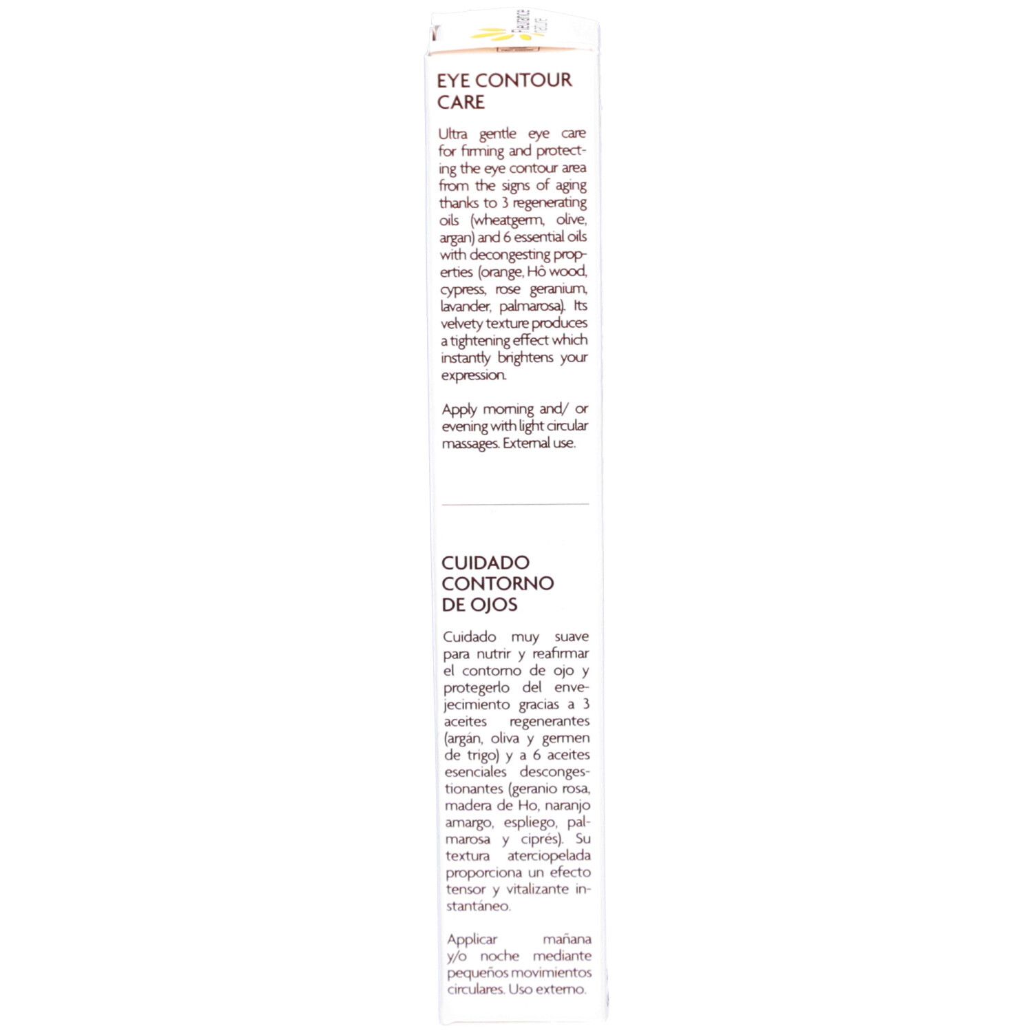 Boîte. Texte: EYE CONTOUR CARE, description des ingrédients et de l'utilisation.
