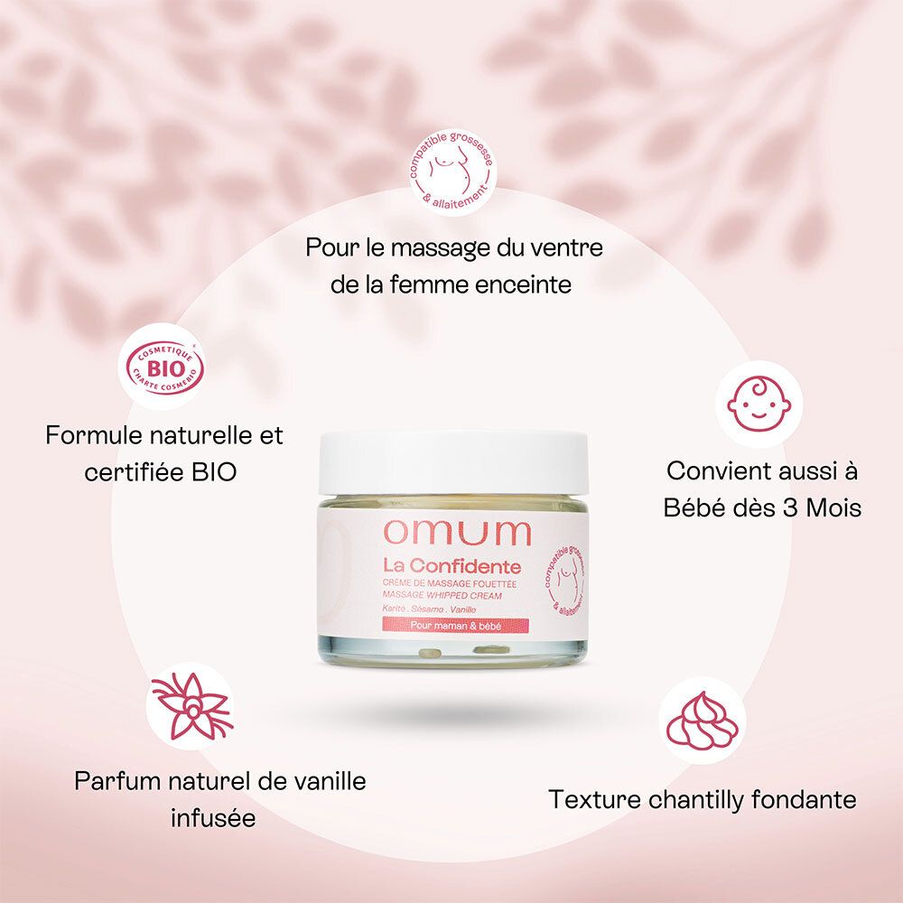 Crème OMUM : formule, parfum vanille, pour femmes enceintes et bébés.