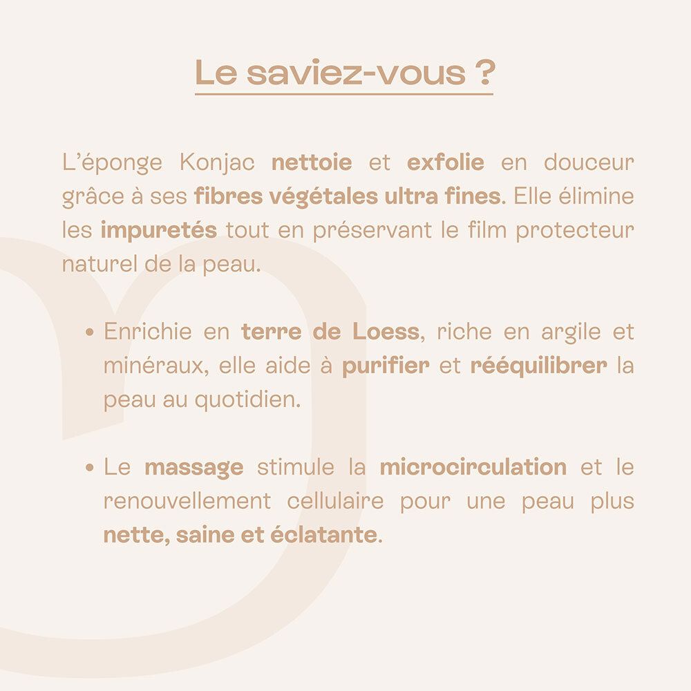 Informations sur les bienfaits de l'éponge Konjac et de la terre de Loess.