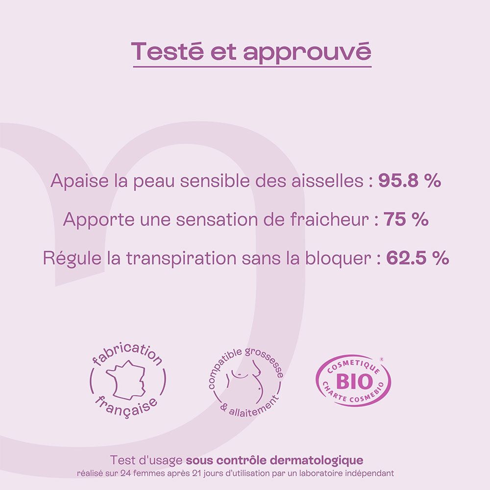 Déodorant OMUM: testé dermatologiquement, compatible grossesse, bio.