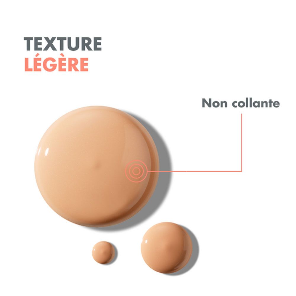 Gouttes de crème teintée Avene Hydrance BB Light, texture légère et non collante.