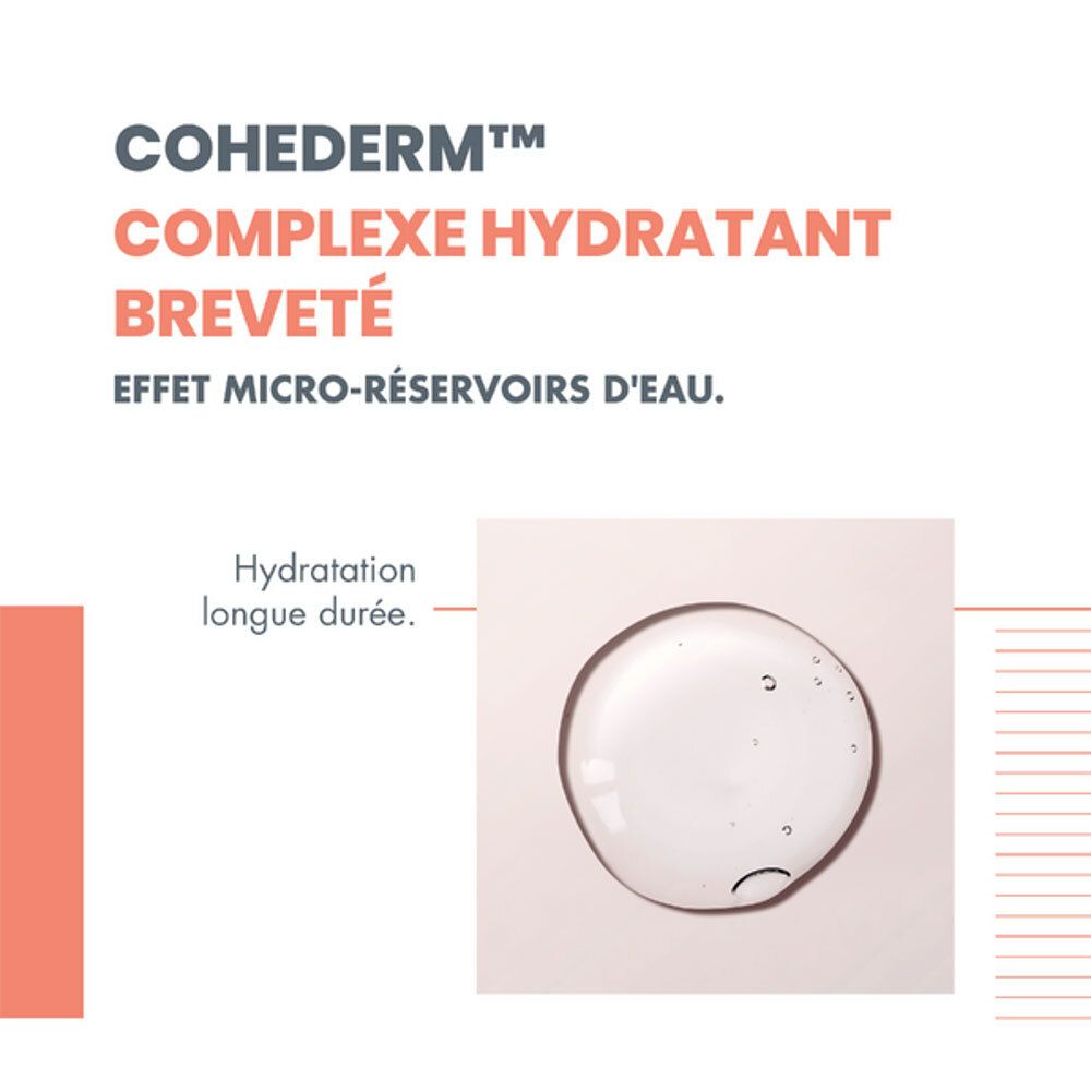 Complexe Avene Cohederm pour une hydratation longue durée, montré comme goutte de gel.