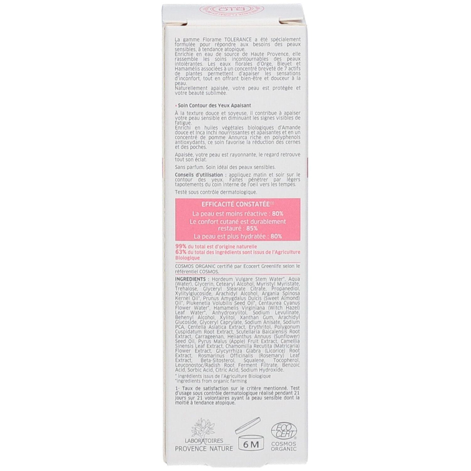 Florame TOLERANCE Soin Contour des Yeux Apaisant