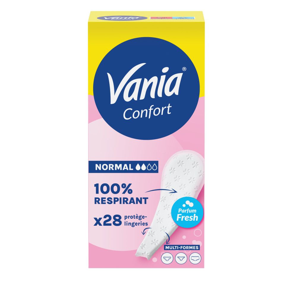 Vania Confort protège-slips, 28 pièces, Normal, 100% respirant, parfum frais.