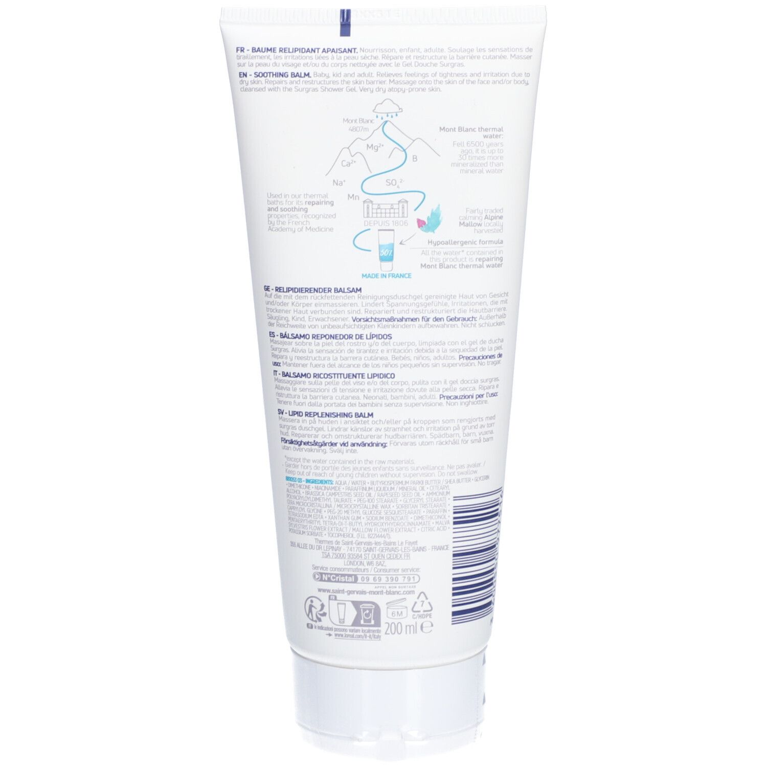 Saint-Gervais MONT BLANC Baume relipidant apaisant 200 ml