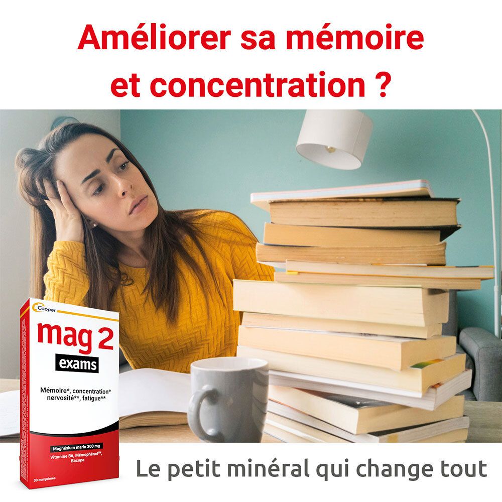 MAG 2 Exams à base de magnésium marin 300mg, vitamine B6, bacopa, memophenol - complément alimentaire - 30 comprimés