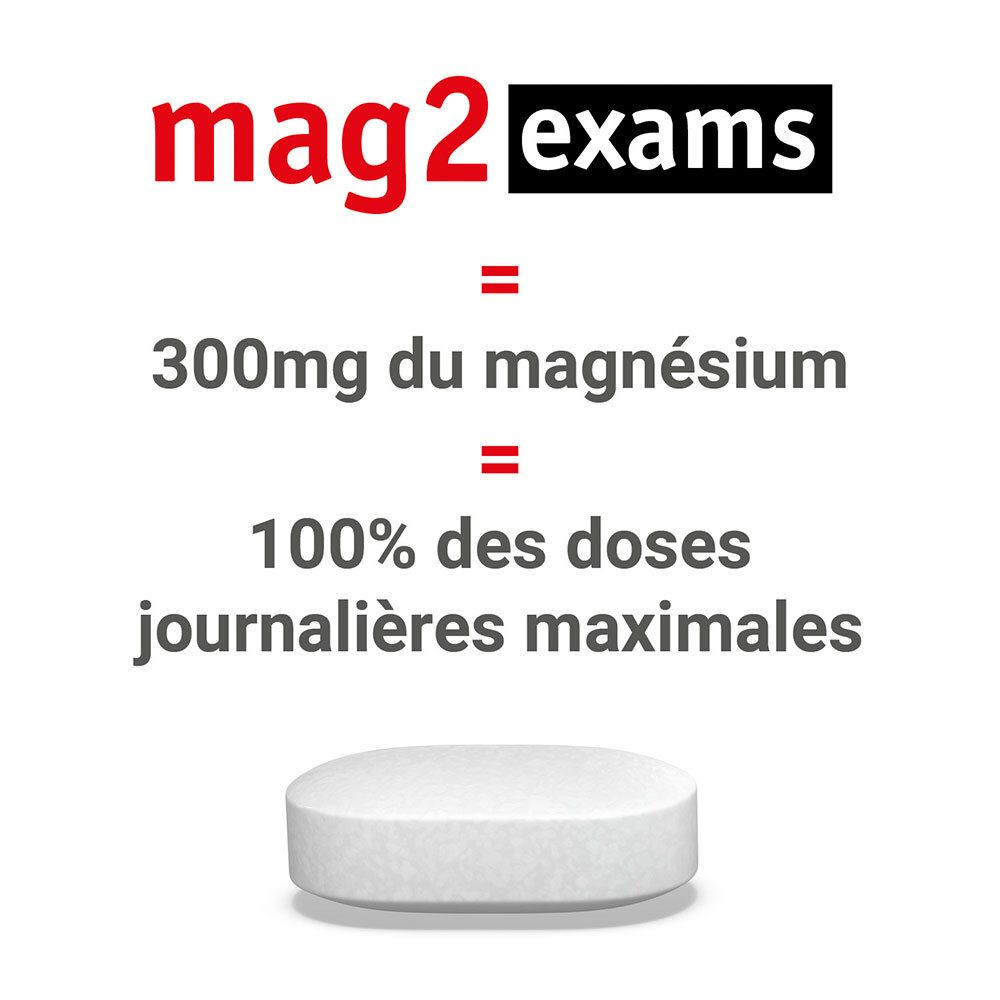 MAG 2 Exams à base de magnésium marin 300mg, vitamine B6, bacopa, memophenol - complément alimentaire - 30 comprimés