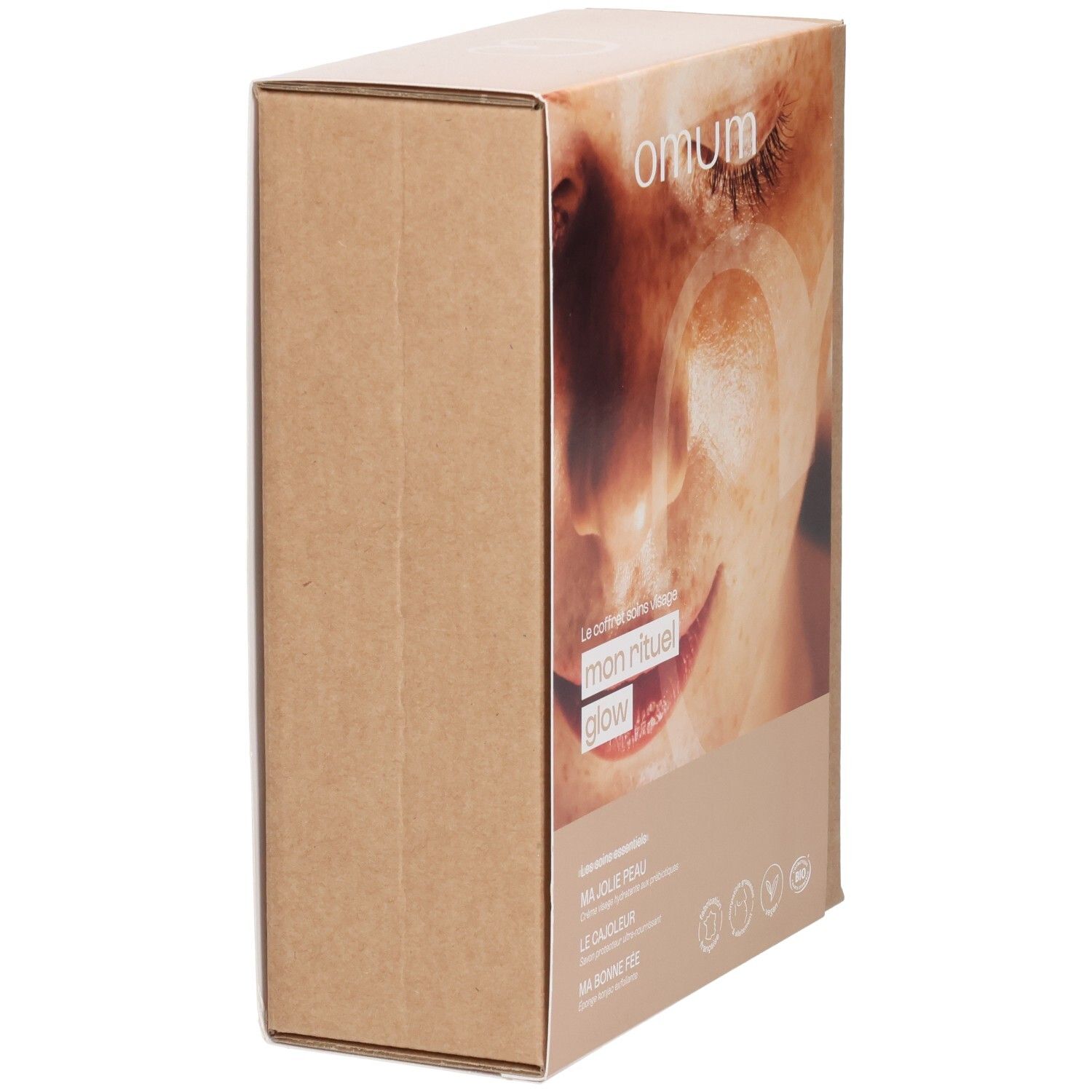 Vue latérale de la boîte cadeau OMUM 'Mon Rituel Glow'.