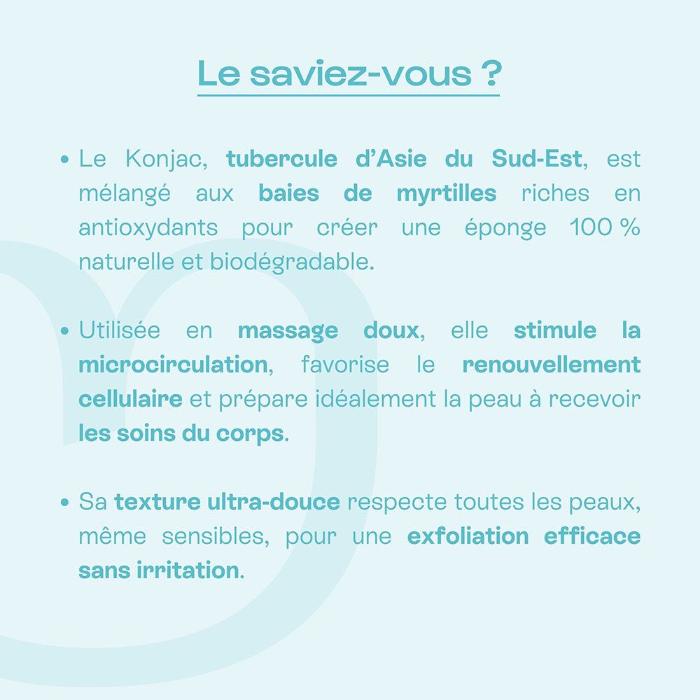 Informations sur les bienfaits de l'éponge konjac aux myrtilles.