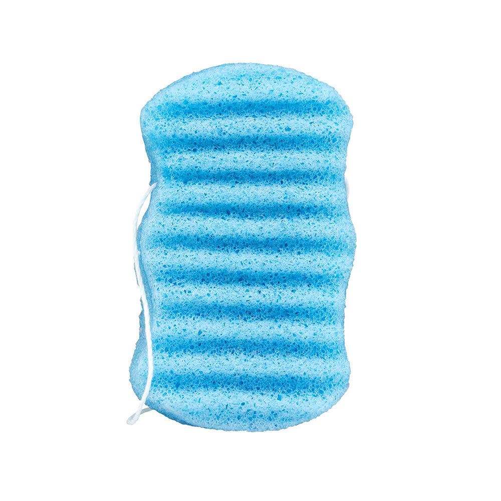 Éponge konjac bleue pour le corps avec cordon.