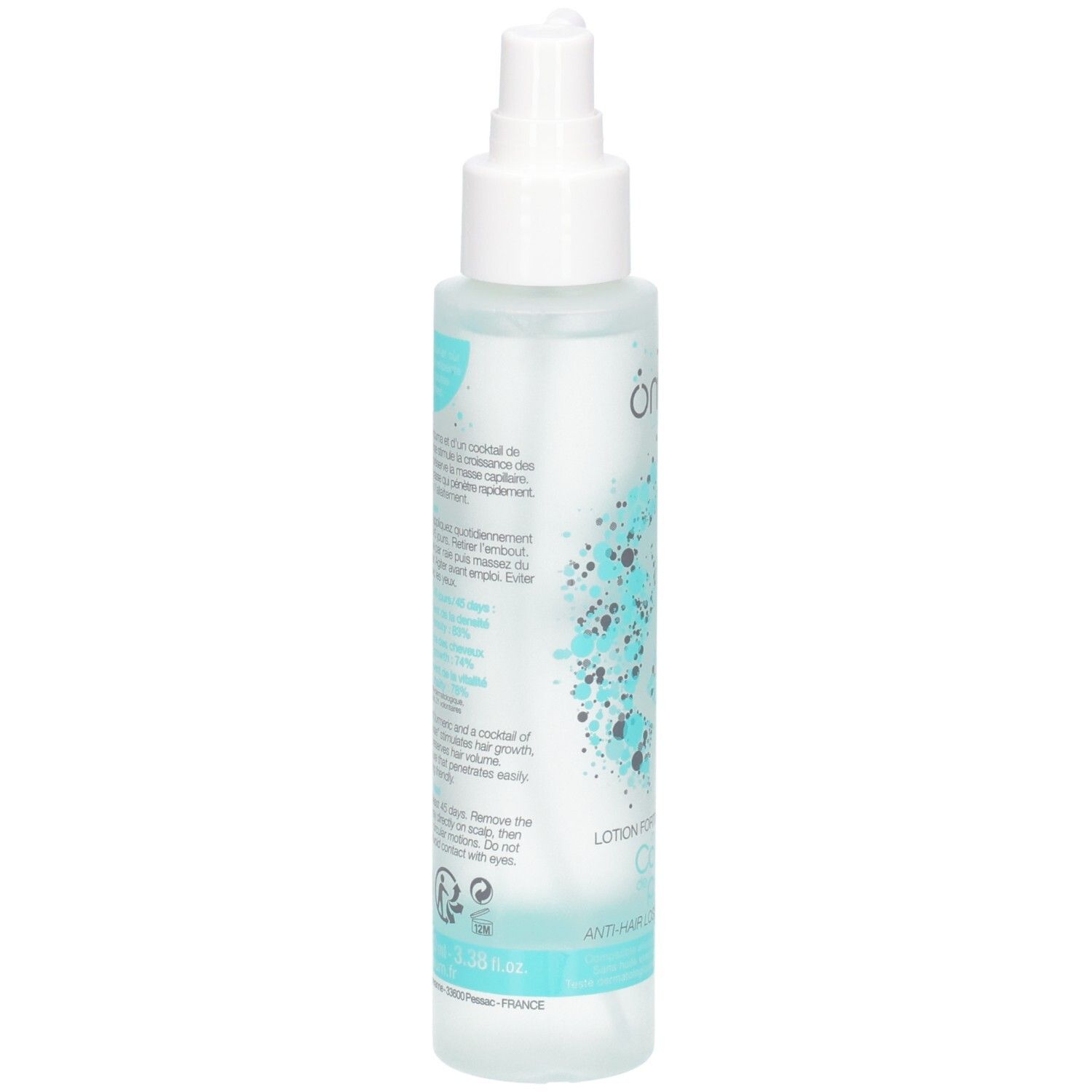 Arrière de la bouteille de lotion OMUM Mon Coup de Pousse.