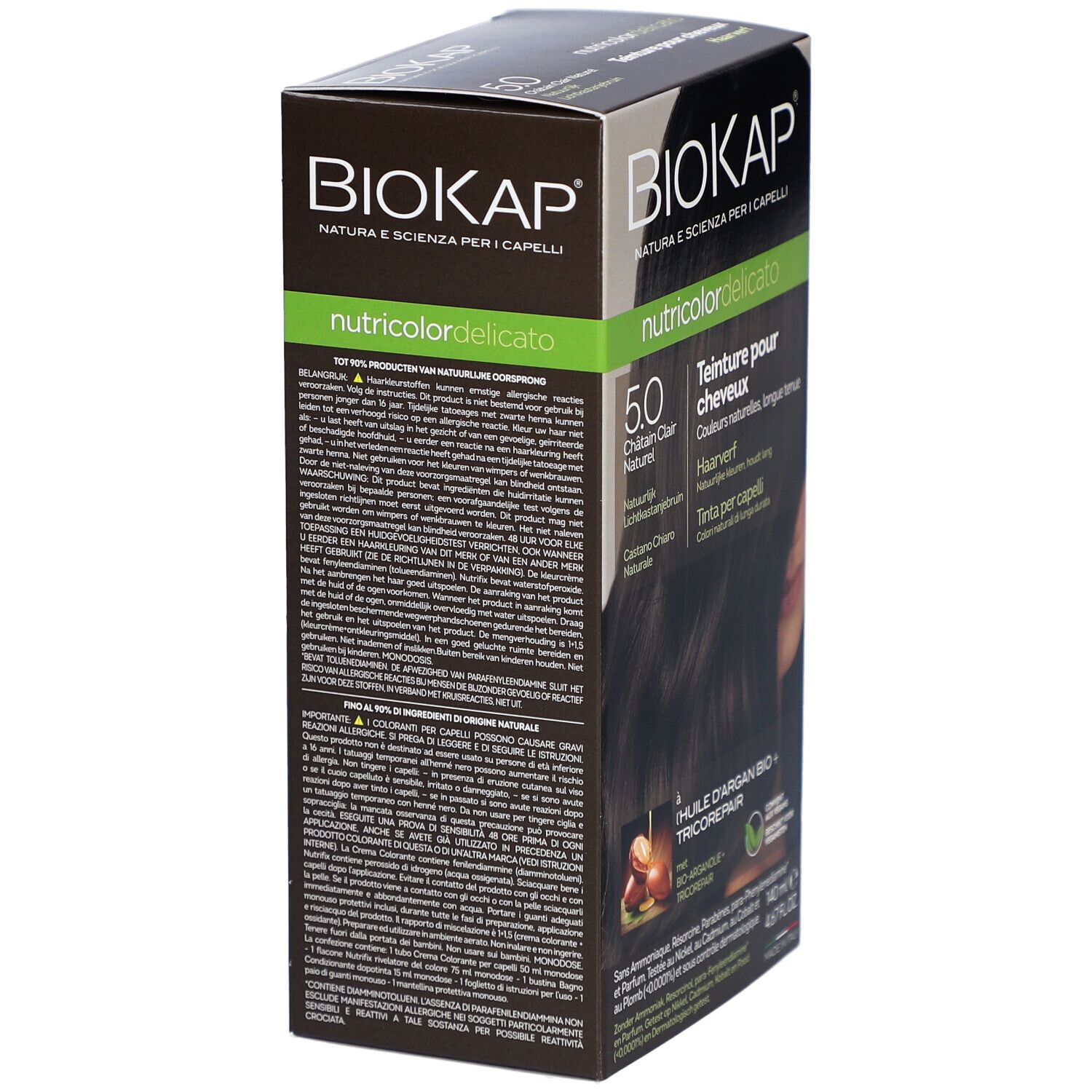BIOKAP Nutricolor Delicato. Boîte avec texte. Informations et ingrédients du produit.