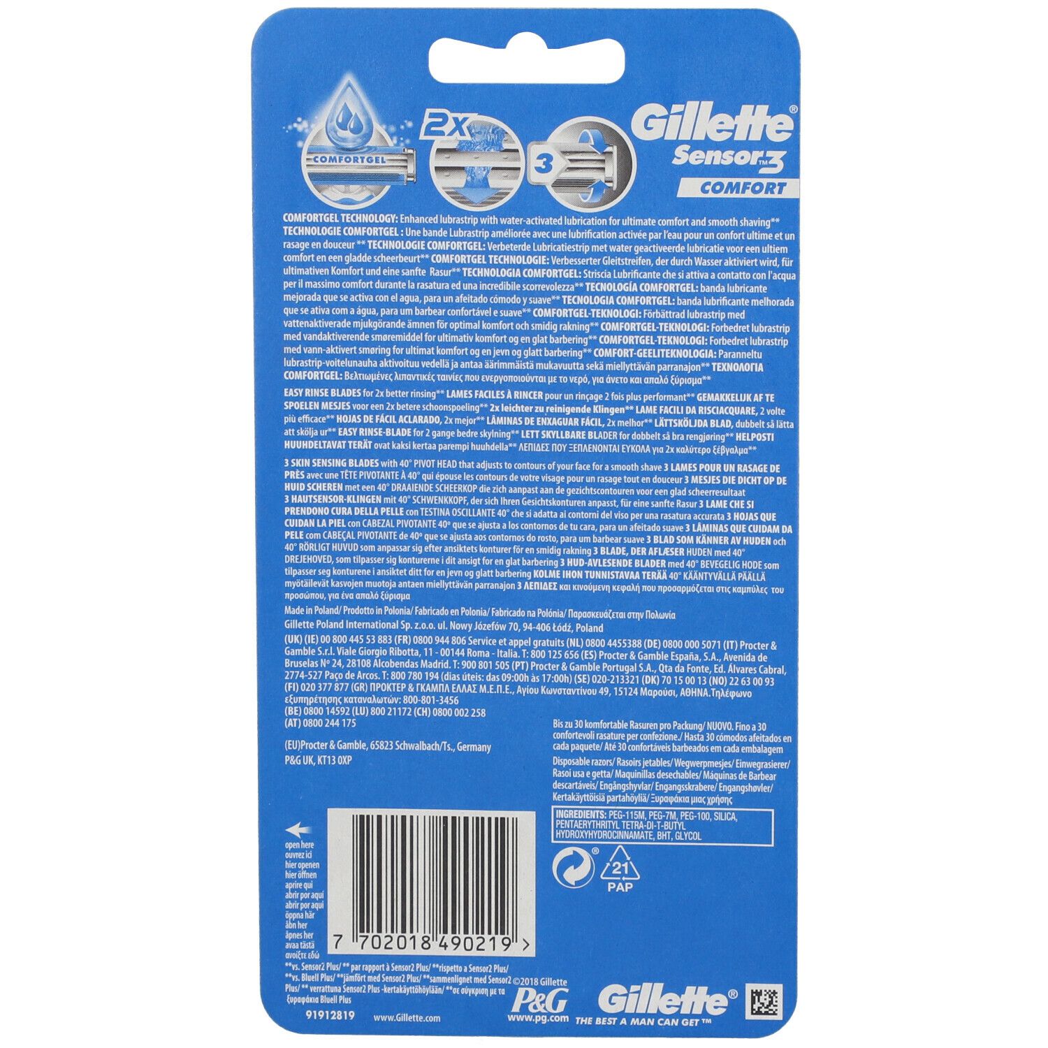 Gillette® Sensor3™ Comfort Rasoir mécanique jetable