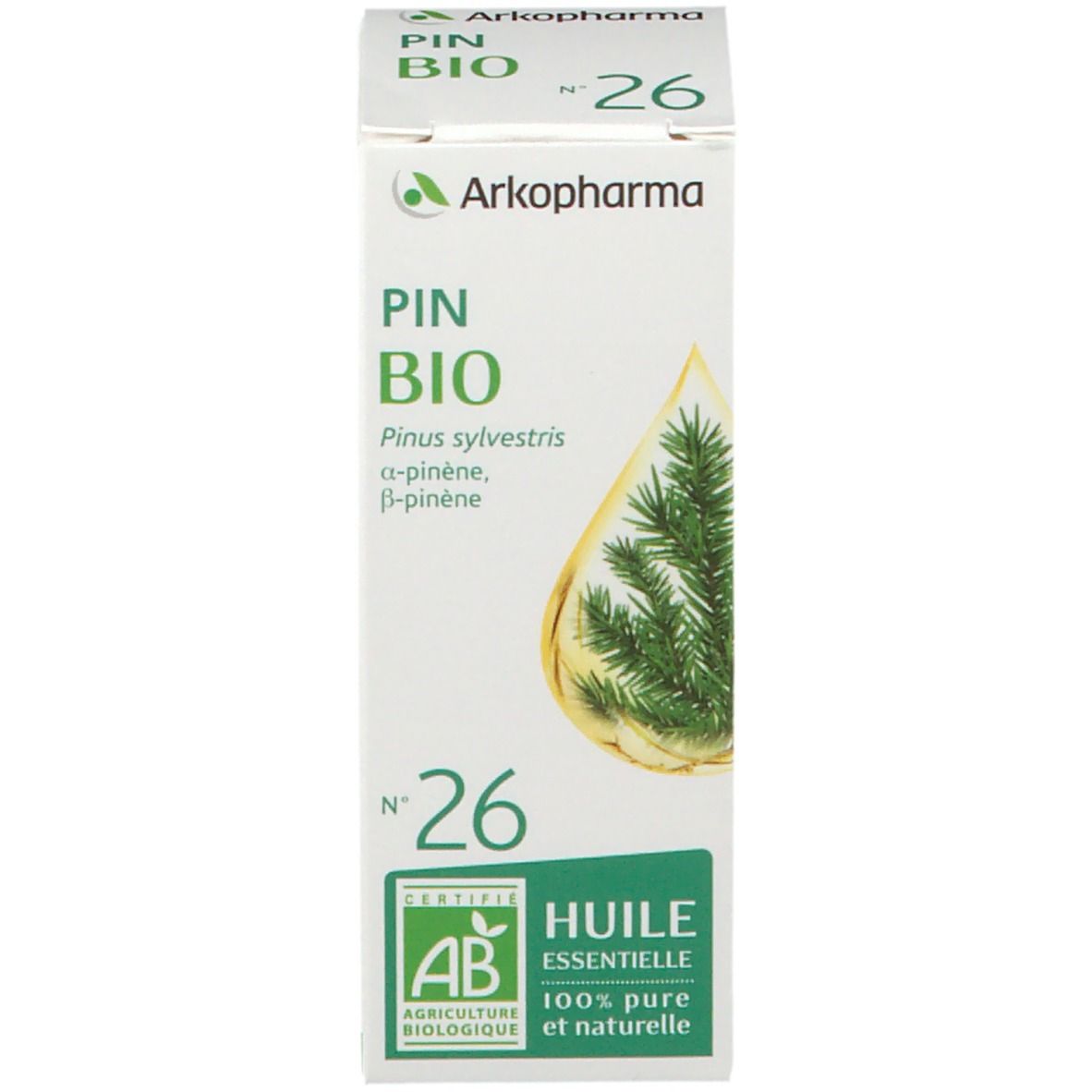 Emballage avec texte: PIN BIO, N°26, certification AB. Marque: Arkopharma.