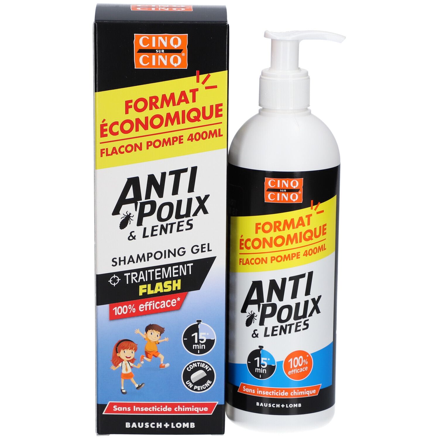 CINQ SUR CINQ Shampoing Gel Anti-Poux & Lentes  FORMAT ECO
