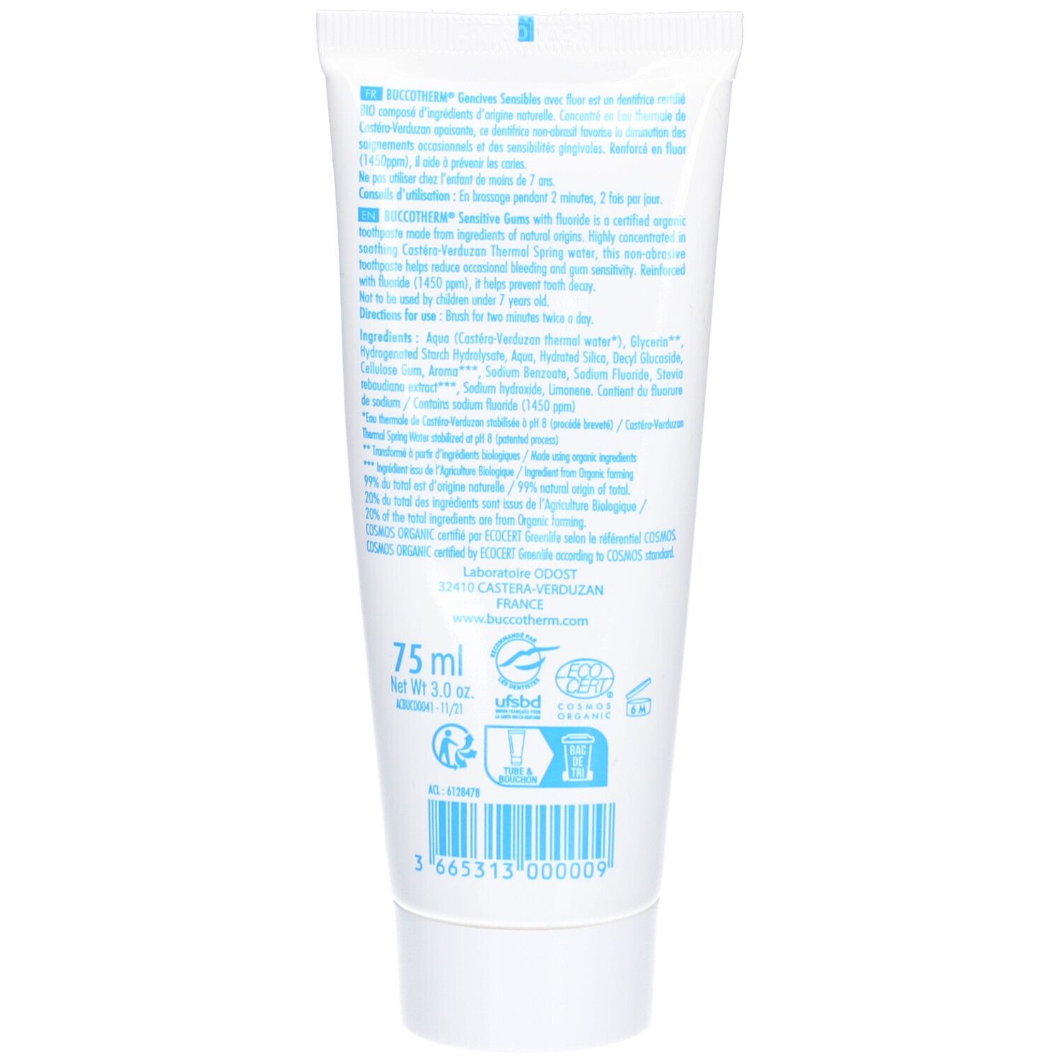 Buccotherm Gel Dentifrice à l'Eau Thermale Gencives Sensibles Au Fluor Bio