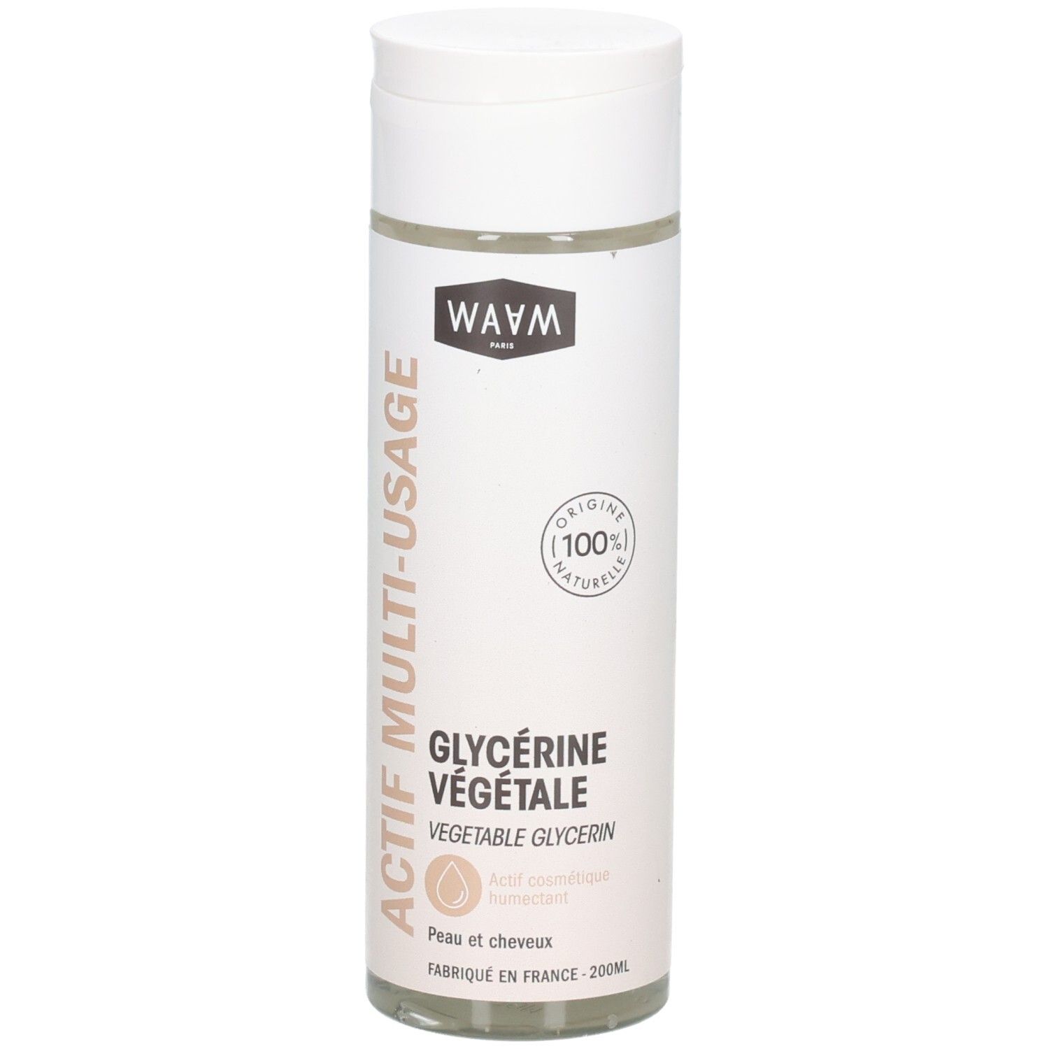 Flacon de WAAM Glycérine, 100% naturelle, pour peau et cheveux.