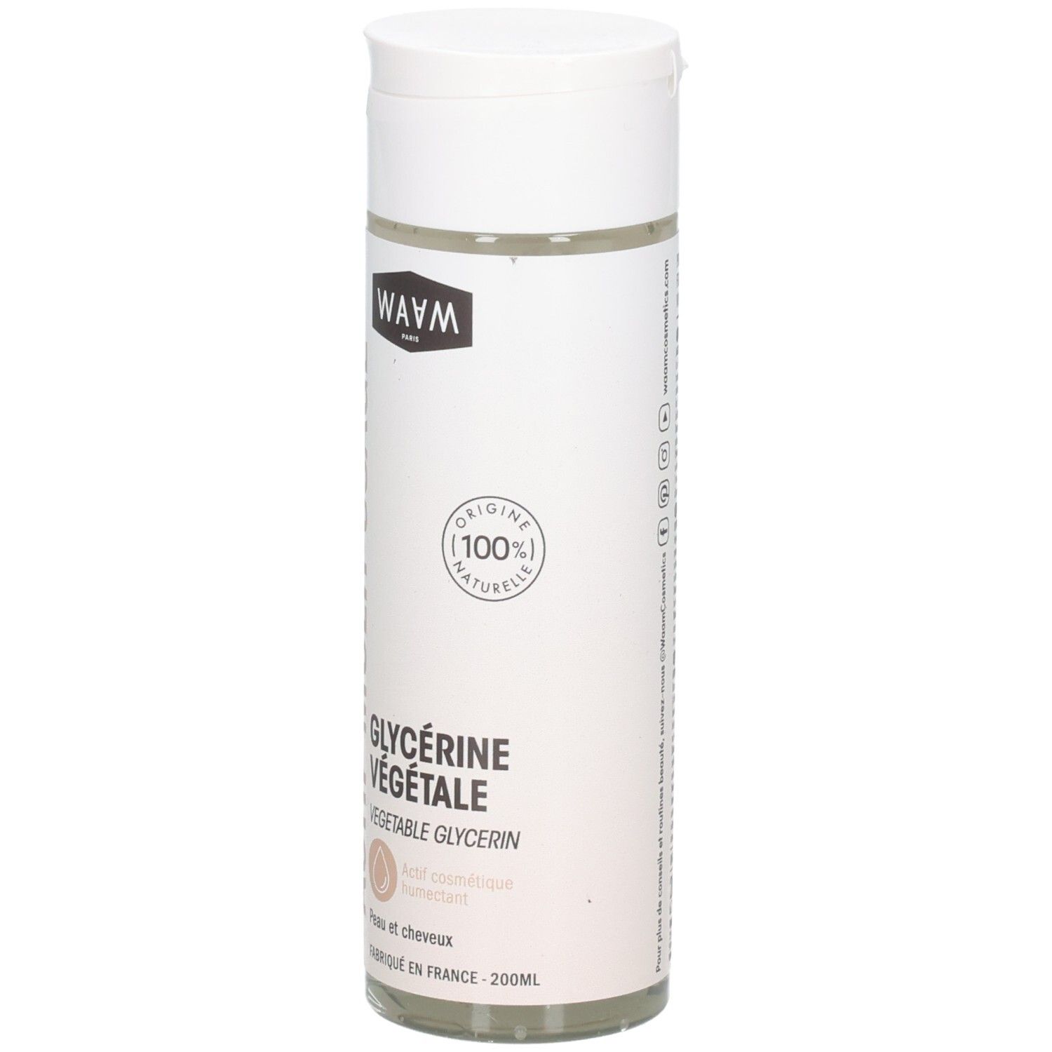 Flacon de WAAM Glycérine, 100% naturelle, pour peau et cheveux.
