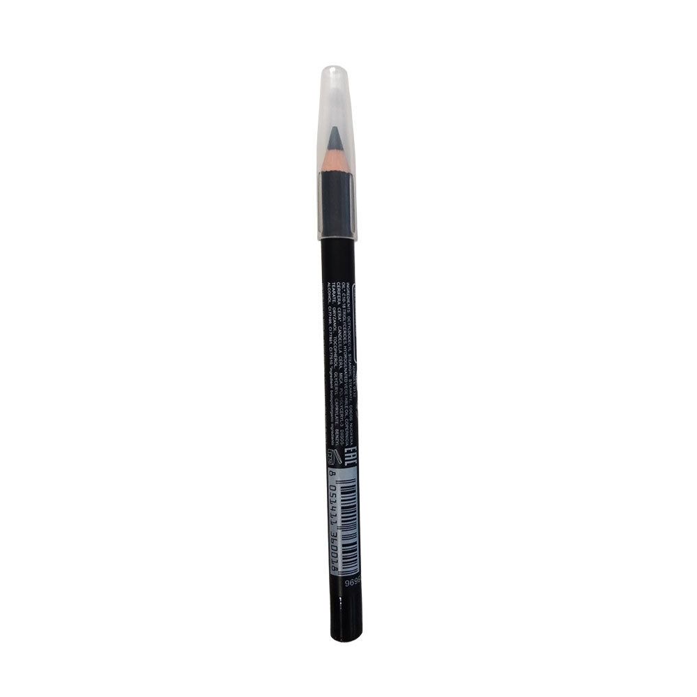 Crayon pour les yeux noir avec capuchon transparent. Inscription et code-barres. Certification bio.