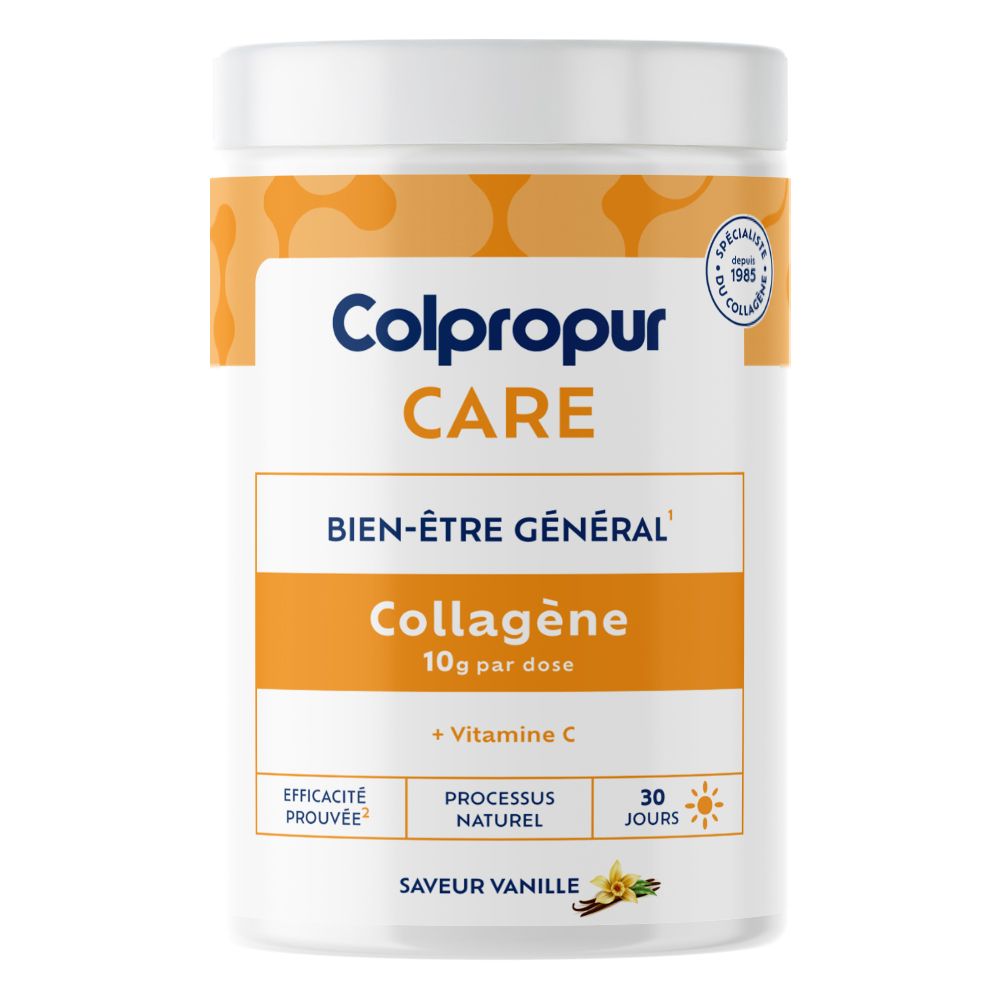 Poudre de collagène Colpropur Care Vanille avec Vitamine C, 10g par dose.