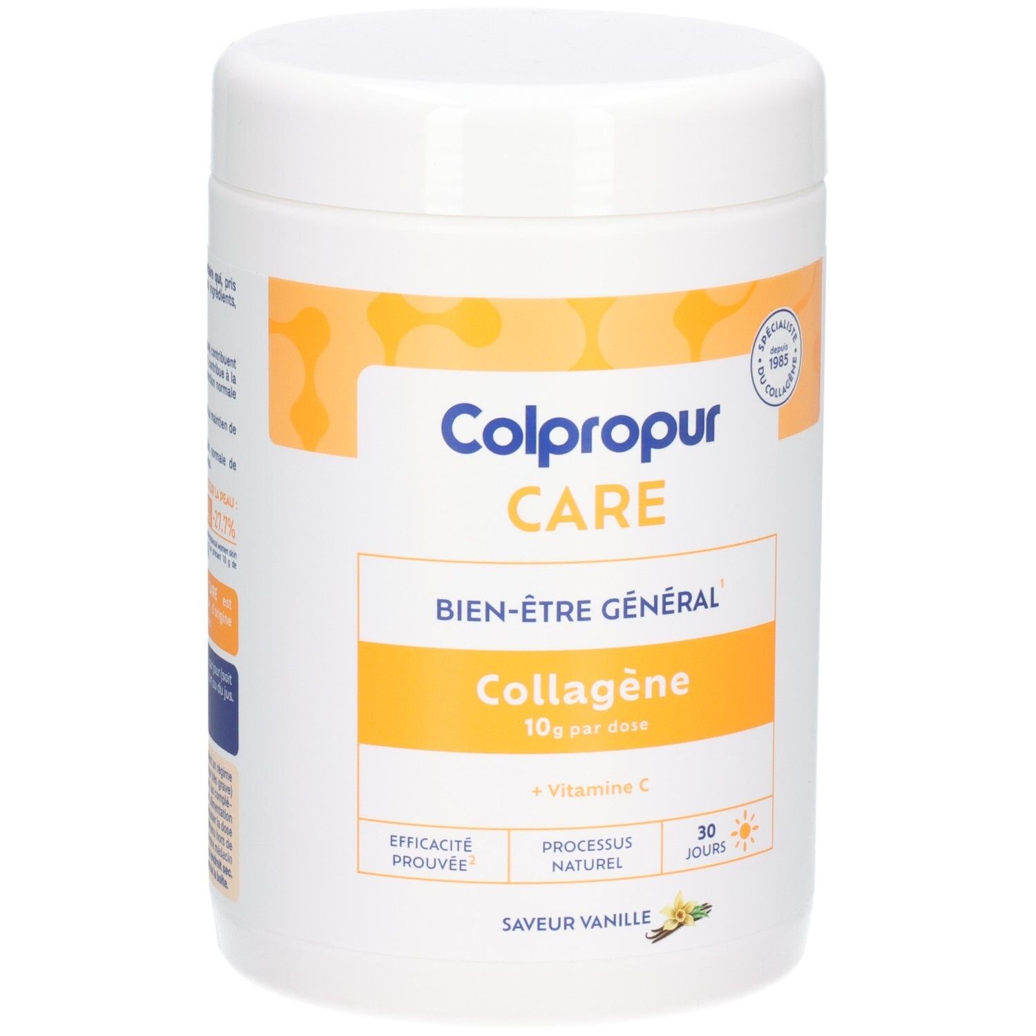 Poudre de collagène Colpropur Care Vanille avec Vitamine C, 10g par dose.
