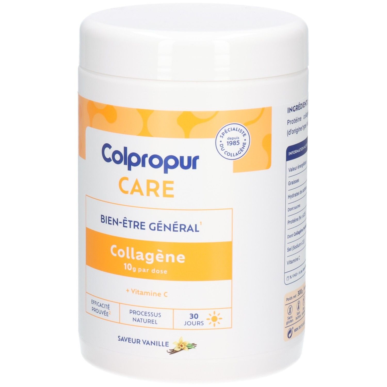 Poudre de collagène Colpropur Care Vanille avec Vitamine C, 10g par dose.
