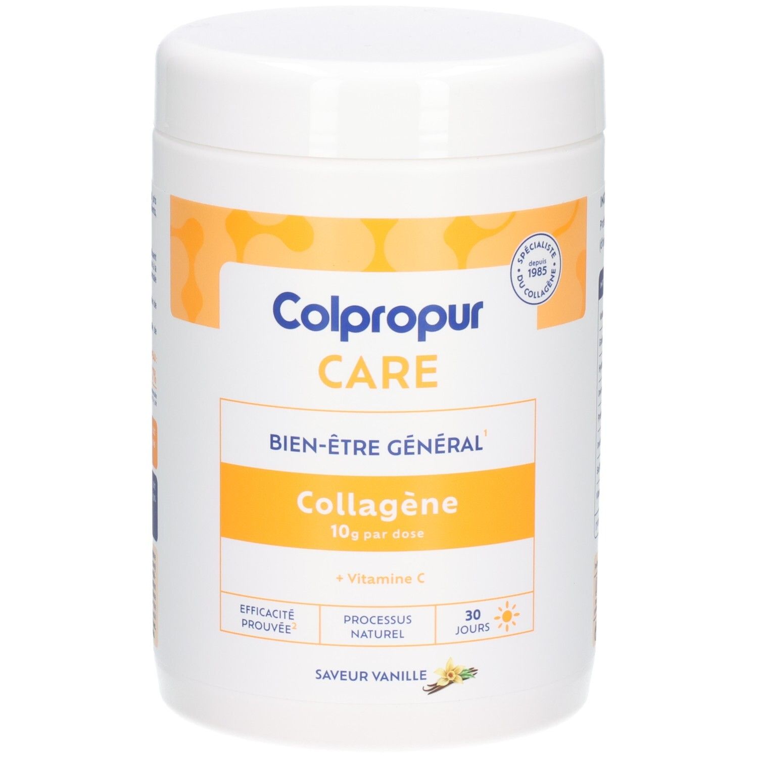 Poudre de collagène Colpropur Care Vanille avec Vitamine C, 10g par dose.