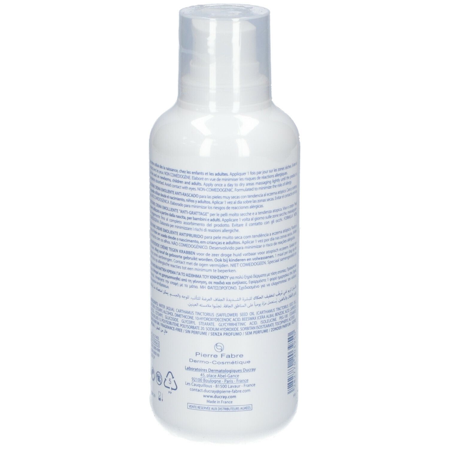 Flacon blanc DUCRAY DEXYANE. Texte en français et anglais. 400 ml.