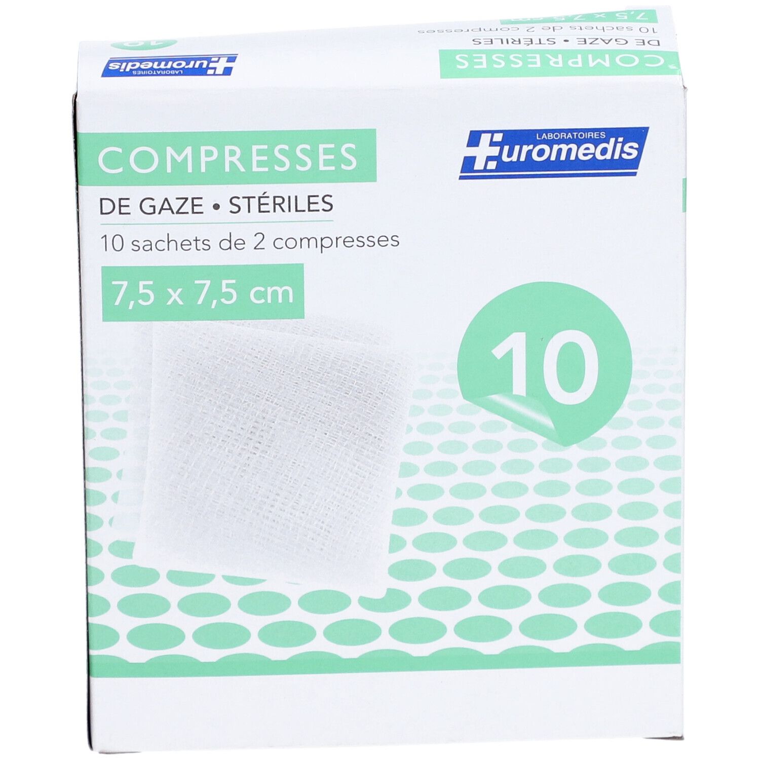 EUROMÉDIS COMPRESSE - Compresse de gaze hydrophile stérile 7,5 cm x 7,5 cm, sachet de 2, 1