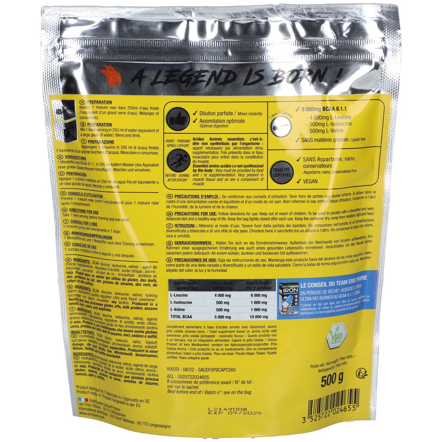ERIC FAVRE BCAA 8.1.1 ZERO Vegan Saveur pina colada