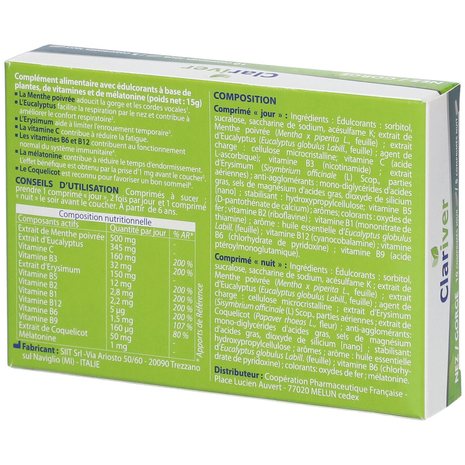 CLARIVER - Nez & Gorge - Gorge, Voies respiratoires, Cordes vocales & enrouement, Immunité, Endormissement, Sommeil - Comprimés Jour & Comprimés Nuit - 10 + 15 comprimés à sucer